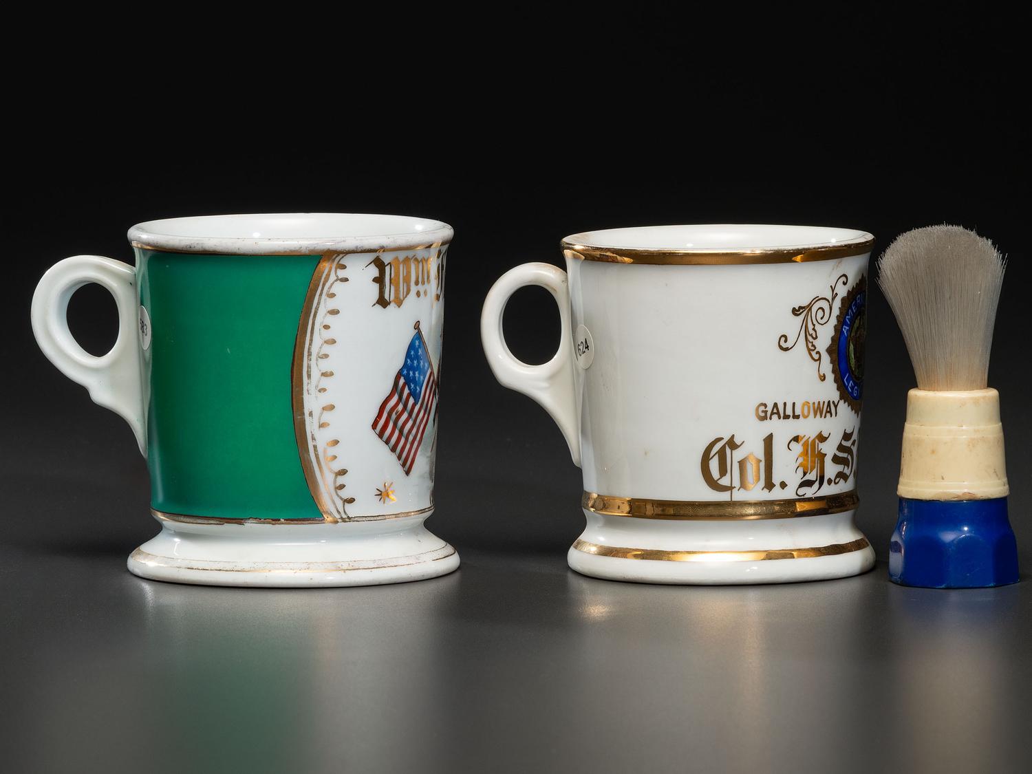 Two Veteran's Porcelain Occupational Shaving Mugs