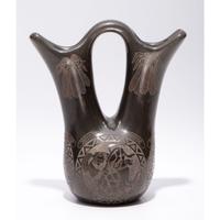 Award-Winning Pictorial Sgraffito Blackware Wedding Vase