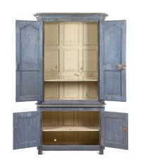 A French Blue-Painted Two-Part Cabinet