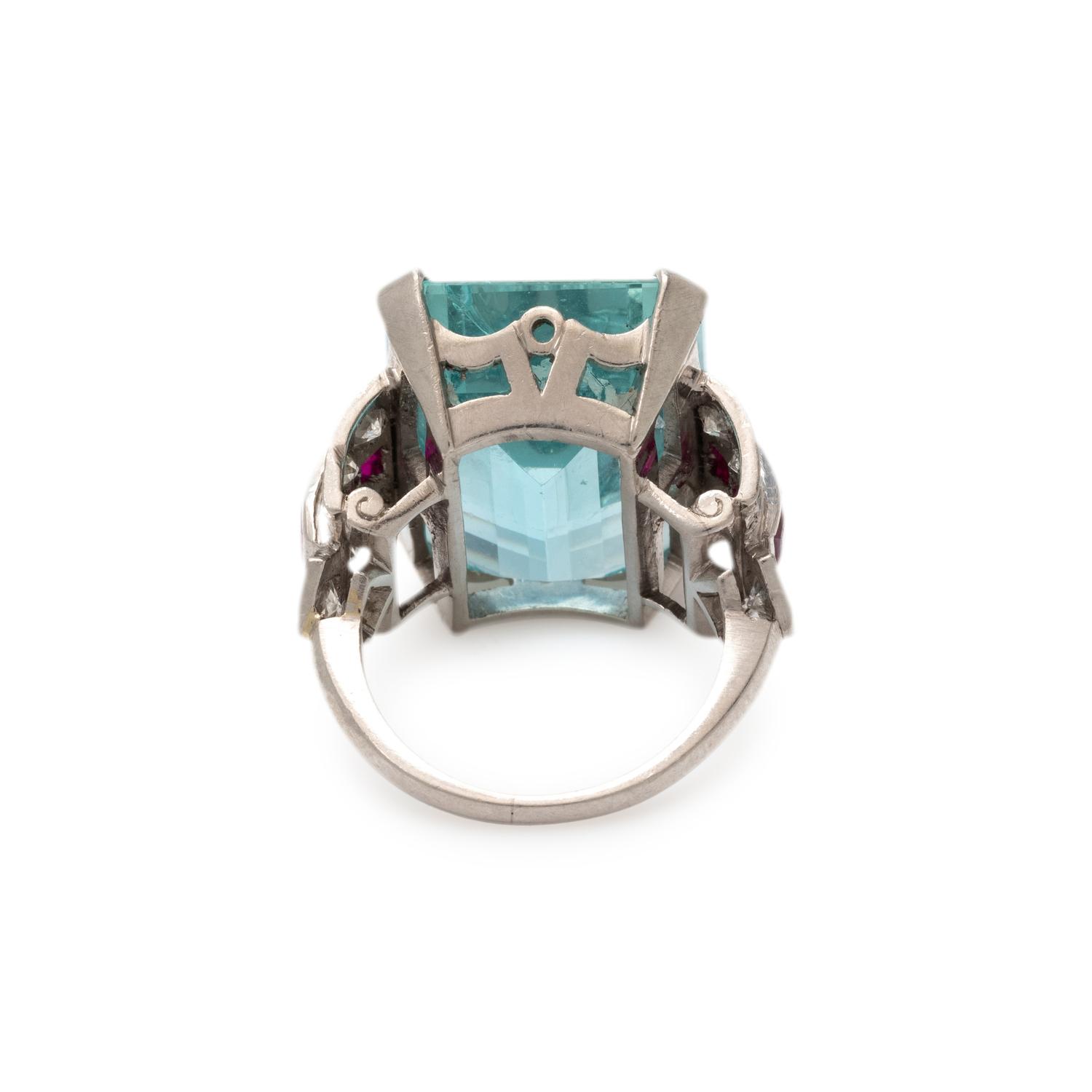 RETRO, AQUAMARINE, DIAMOND AND RUBY RING