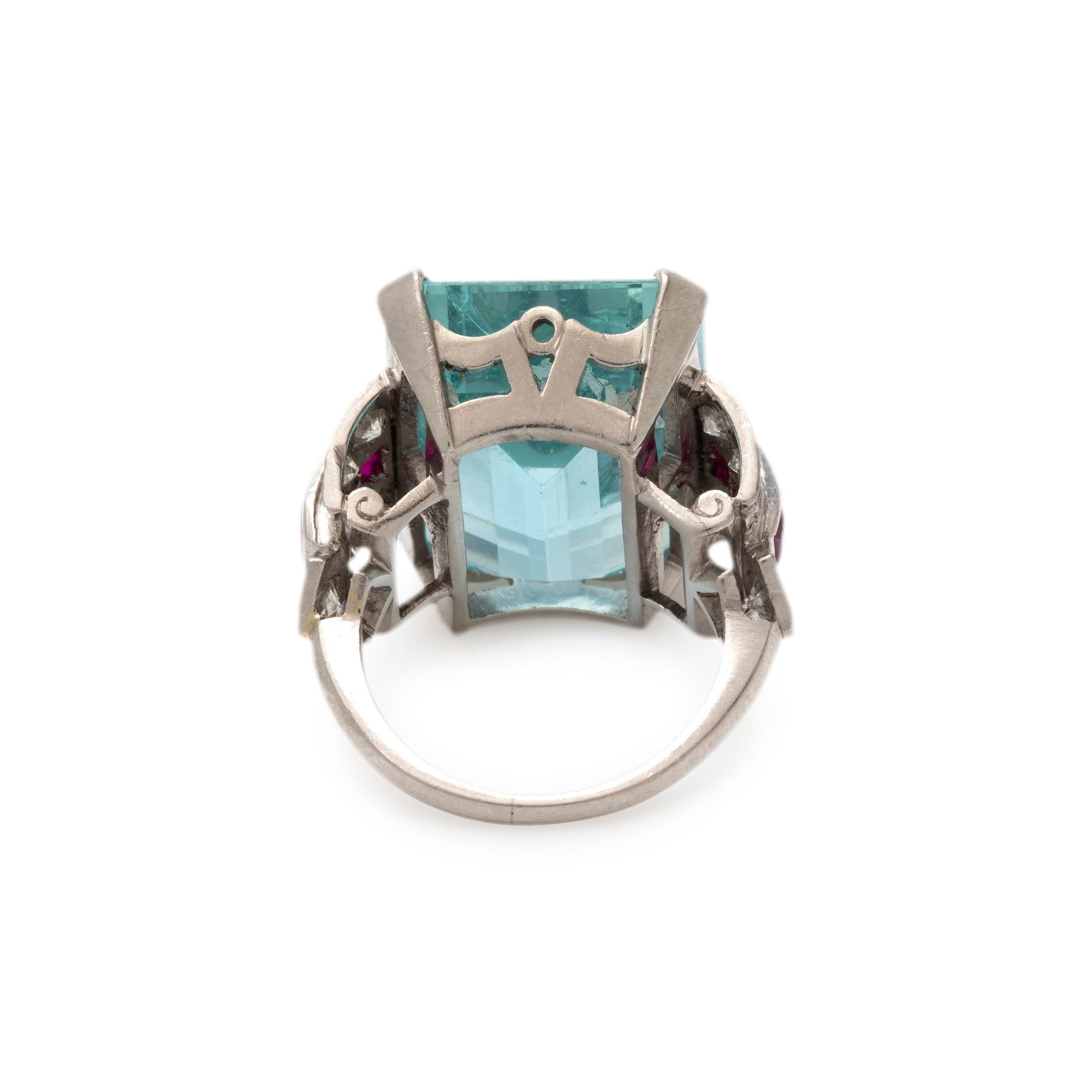 RETRO, AQUAMARINE, DIAMOND AND RUBY RING