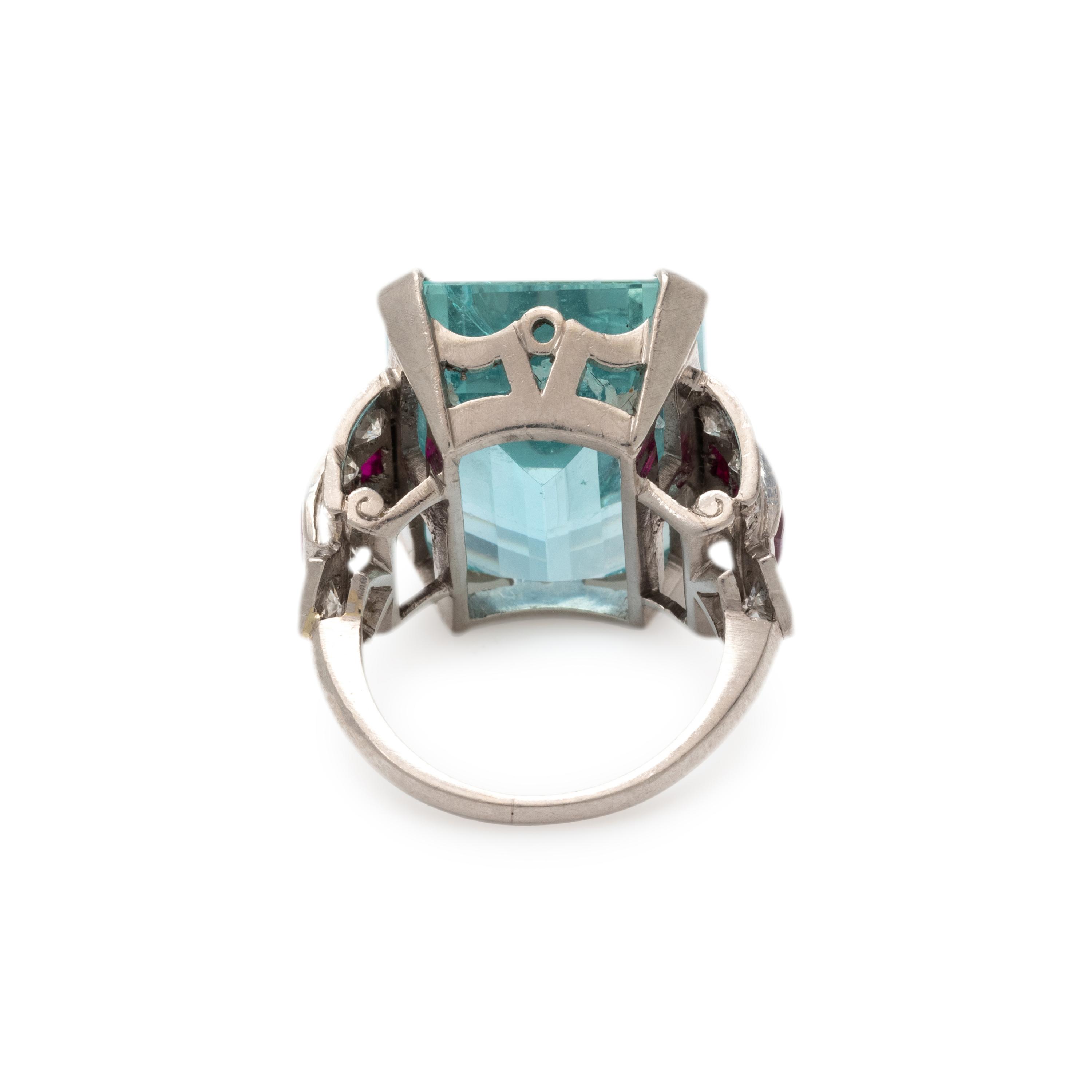 RETRO, AQUAMARINE, DIAMOND AND RUBY RING