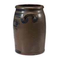 A Four-Gallon A.D. Clements Andy, West Virginia Cobalt and Stencil Decorated Stoneware Crock