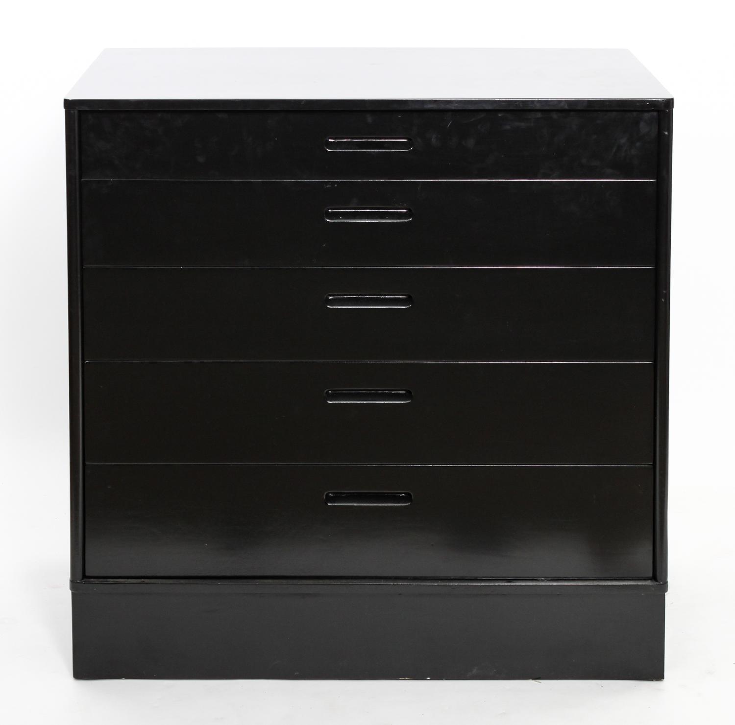 A Pair of Edward Wormley Five Drawer Chests, for Dunbar (American, 1907-1996) Height 34 x width 34 x depth 20 inches.