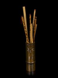 A Japanese Inlaid Bamboo-Form Brushpot