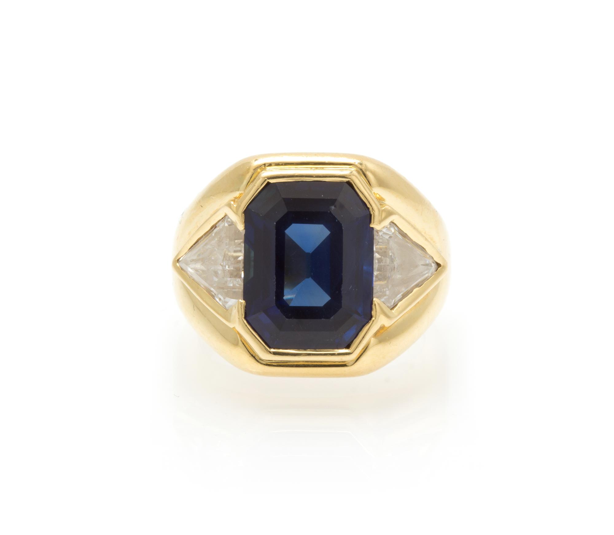 An 18 Karat Yellow Gold, Natural Sapphire and Diamond Ring, Bulgari, 9.80 dwts.