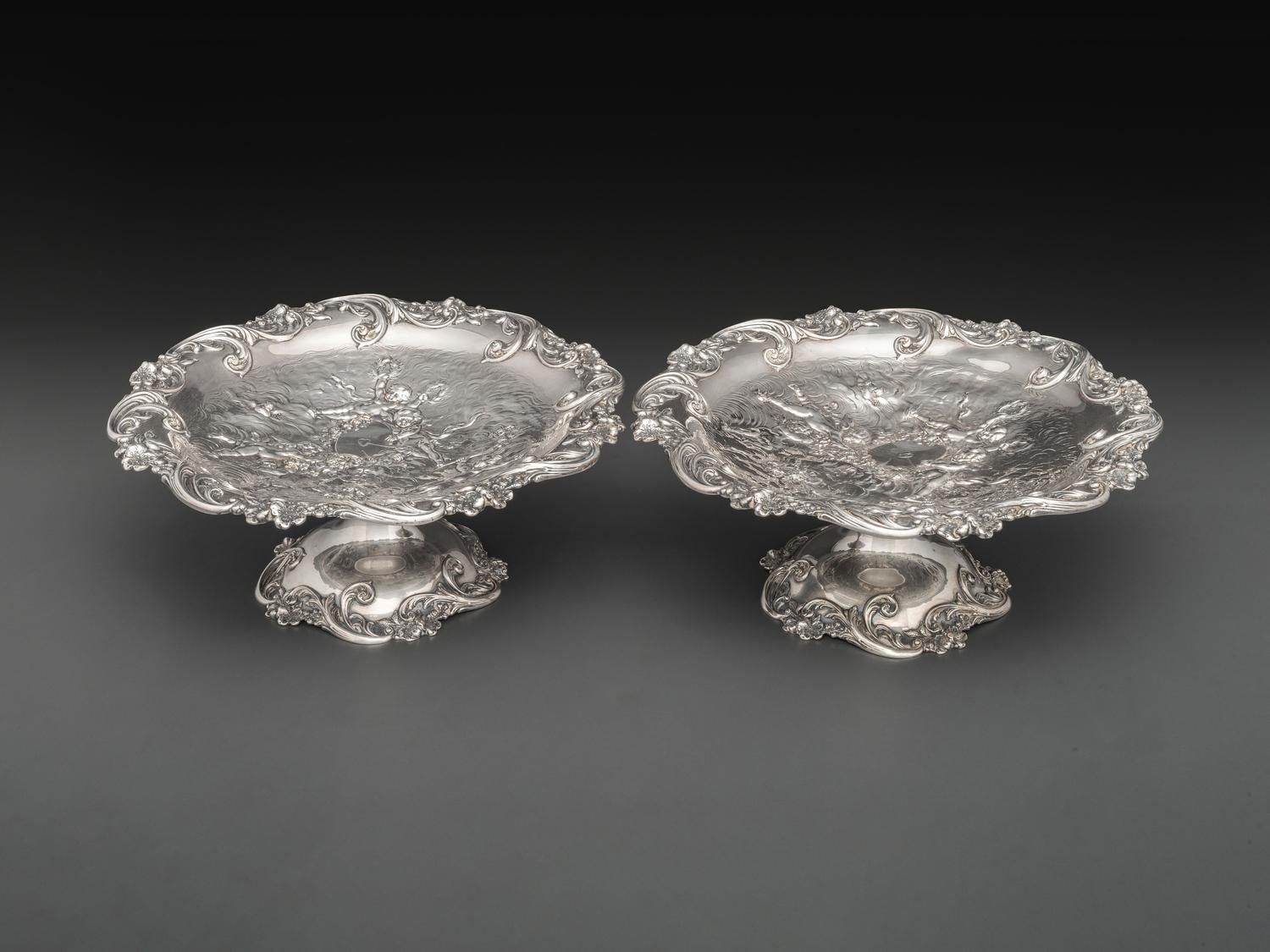 A Pair of American Silver Repousse Tazze