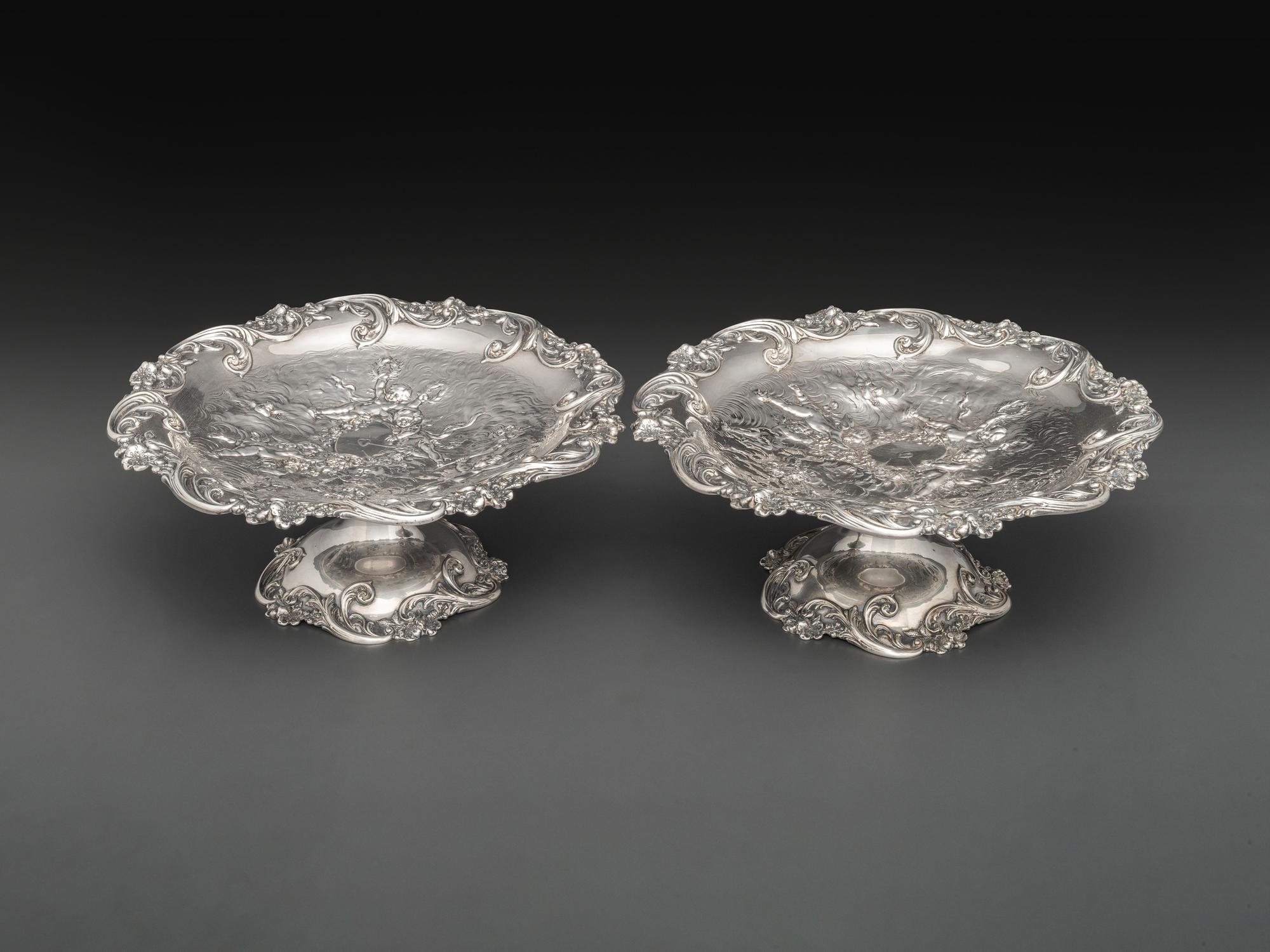 A Pair of American Silver Repousse Tazze