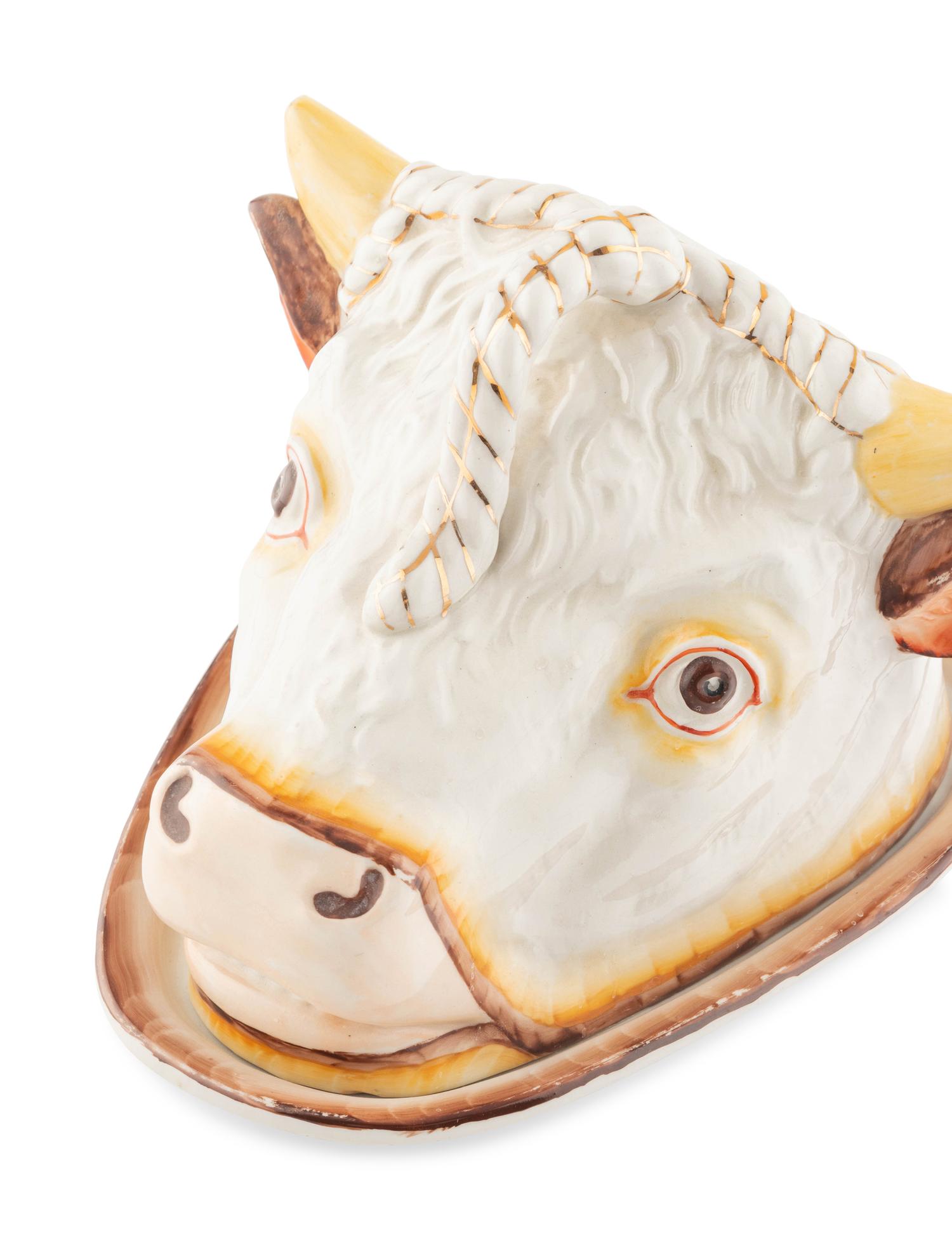 A Whimsical Glazed Earthenware Steer-Form Cheese Dome