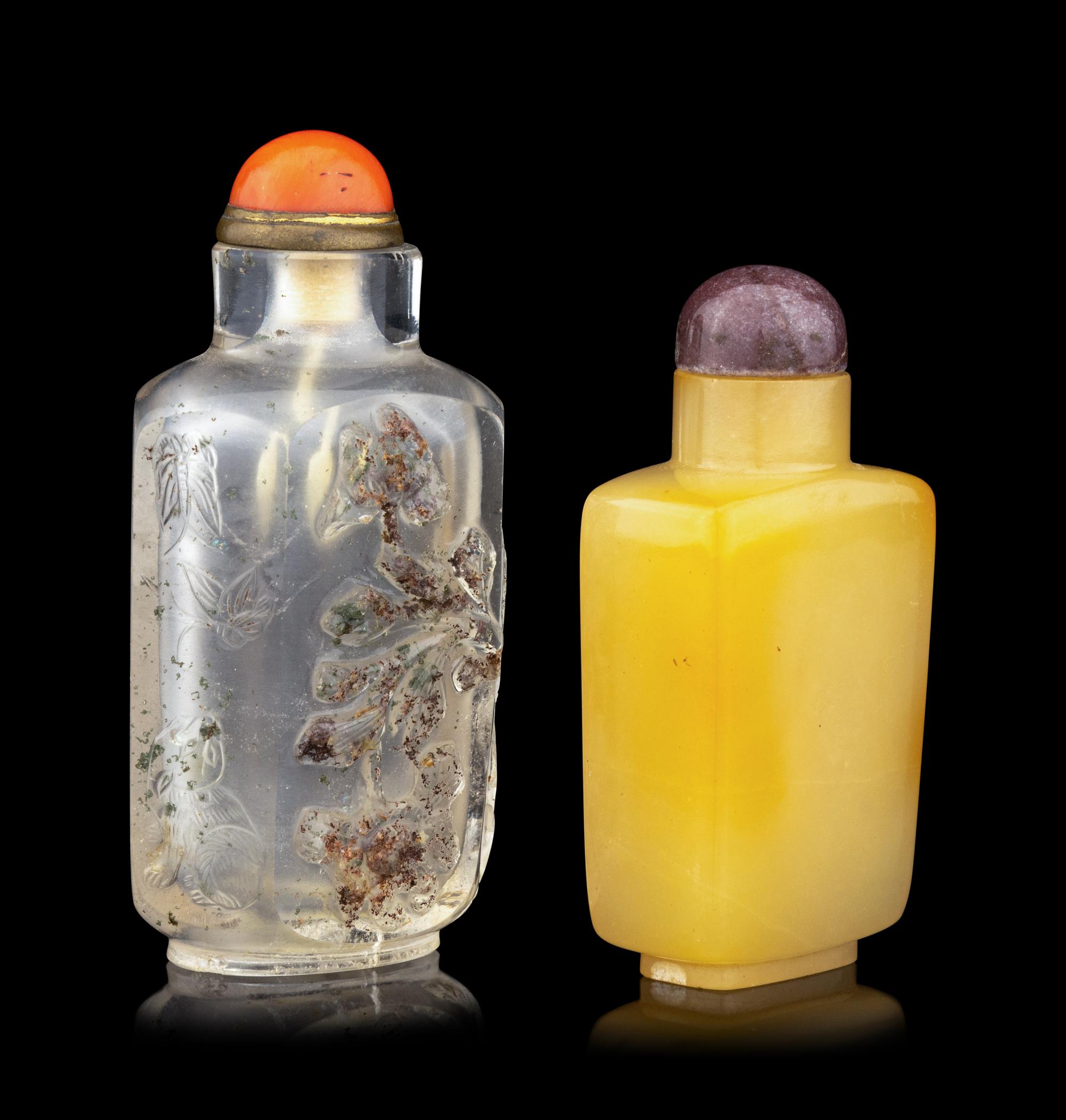 Two Carved Precious Stone Snuff Bottles