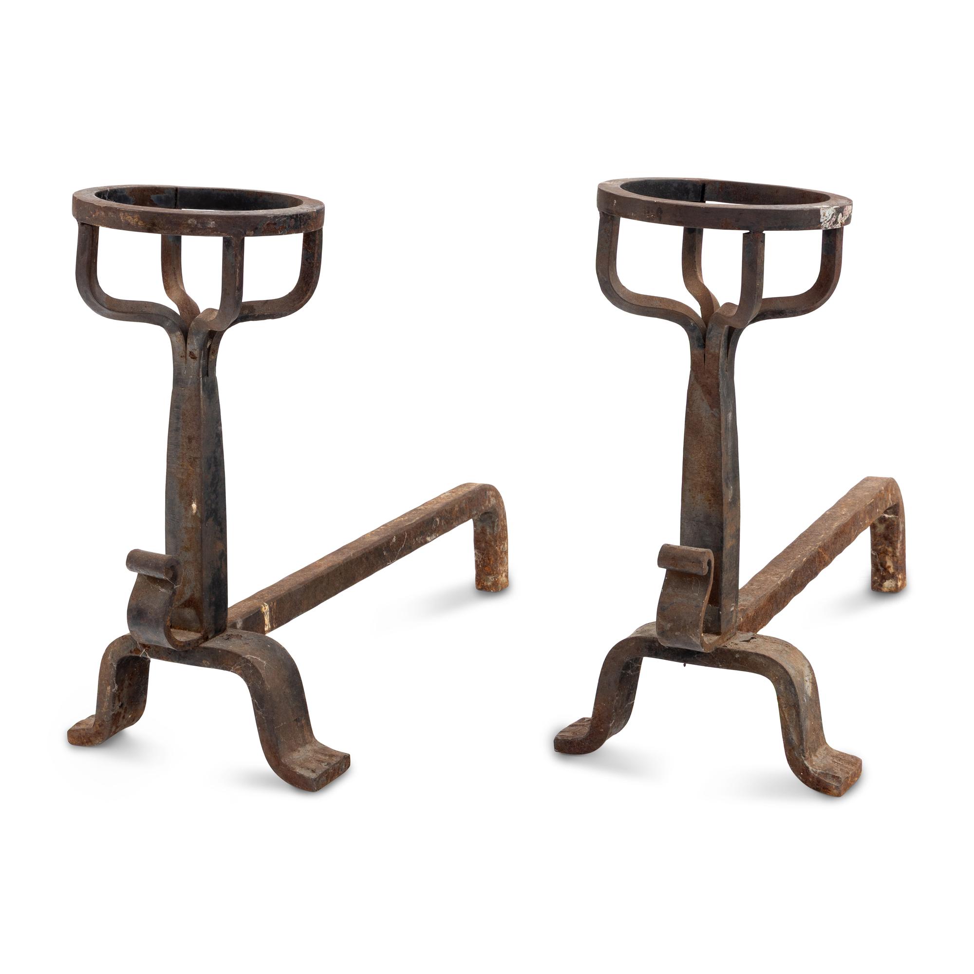 A Pair of Iron Posset Andirons