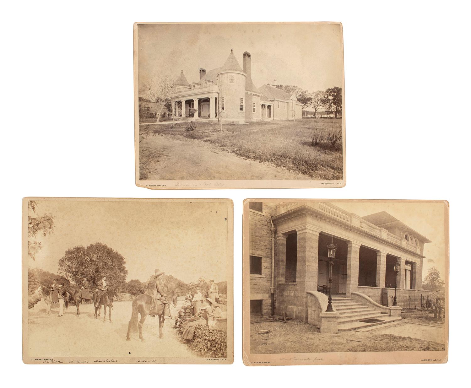 Thomas Carnegie [CARNEGIE, Thomas (1843-1886)]. HAVENS, O. Pierre (1838-1912), photographer. A group of 6 photographs of "Dungeness," Thomas Carnegie's Cumberland Island, Georgia, estate, including views of the grounds, family, and friends. ca 1880s.