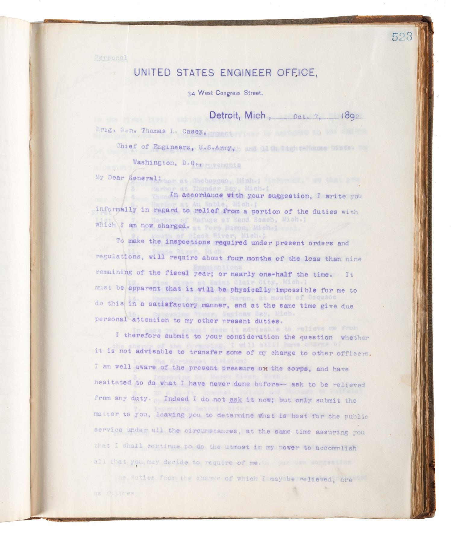 [ENGINEERING] -- [CIVIL WAR]. Group of 3 letterpress copybooks containing ca 1885-1895 correspondence of US Army officer and engineer Orlando Metcalf Poe (1832-1895).