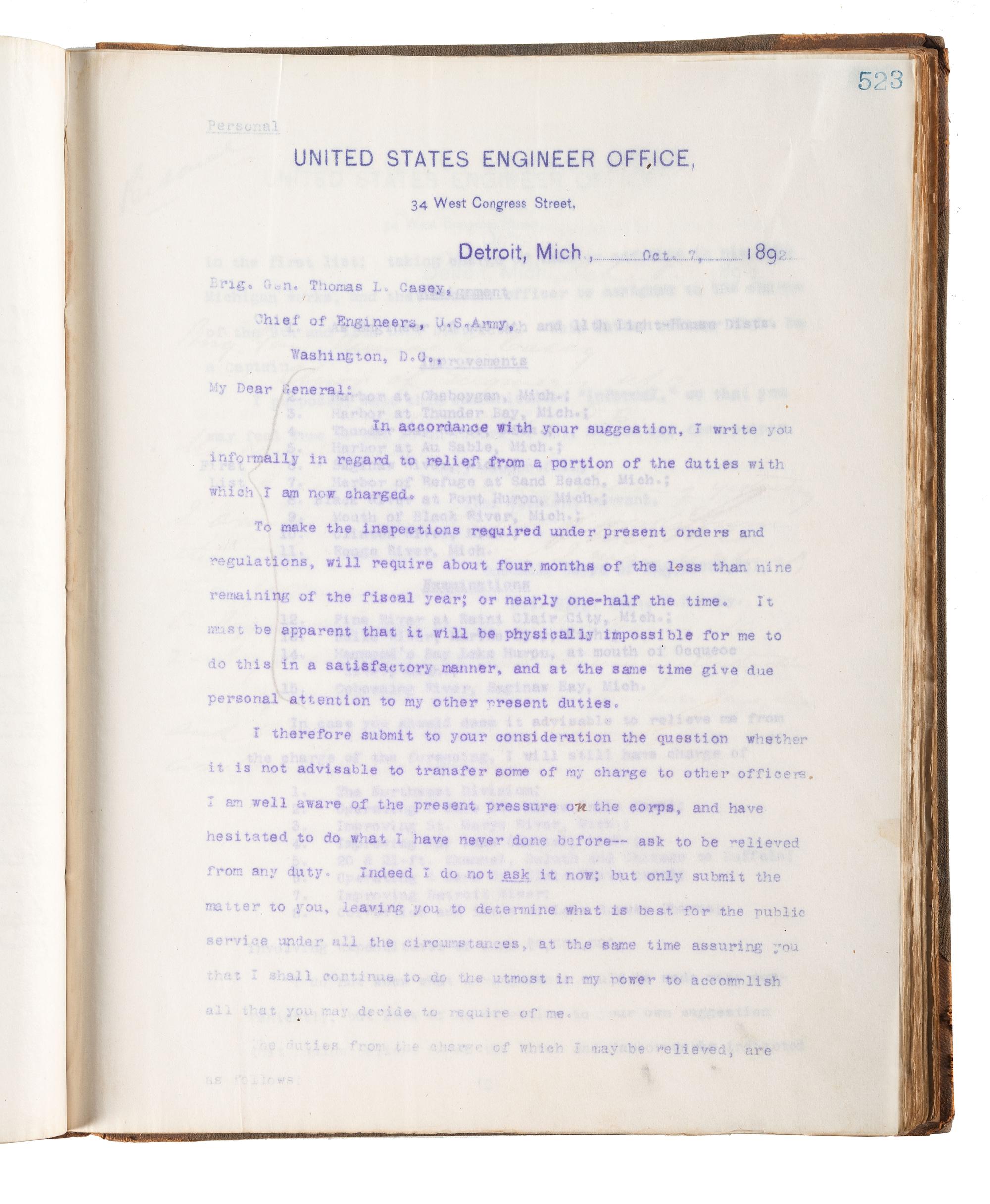 [ENGINEERING] -- [CIVIL WAR]. Group of 3 letterpress copybooks containing ca 1885-1895 correspondence of US Army officer and engineer Orlando Metcalf Poe (1832-1895).
