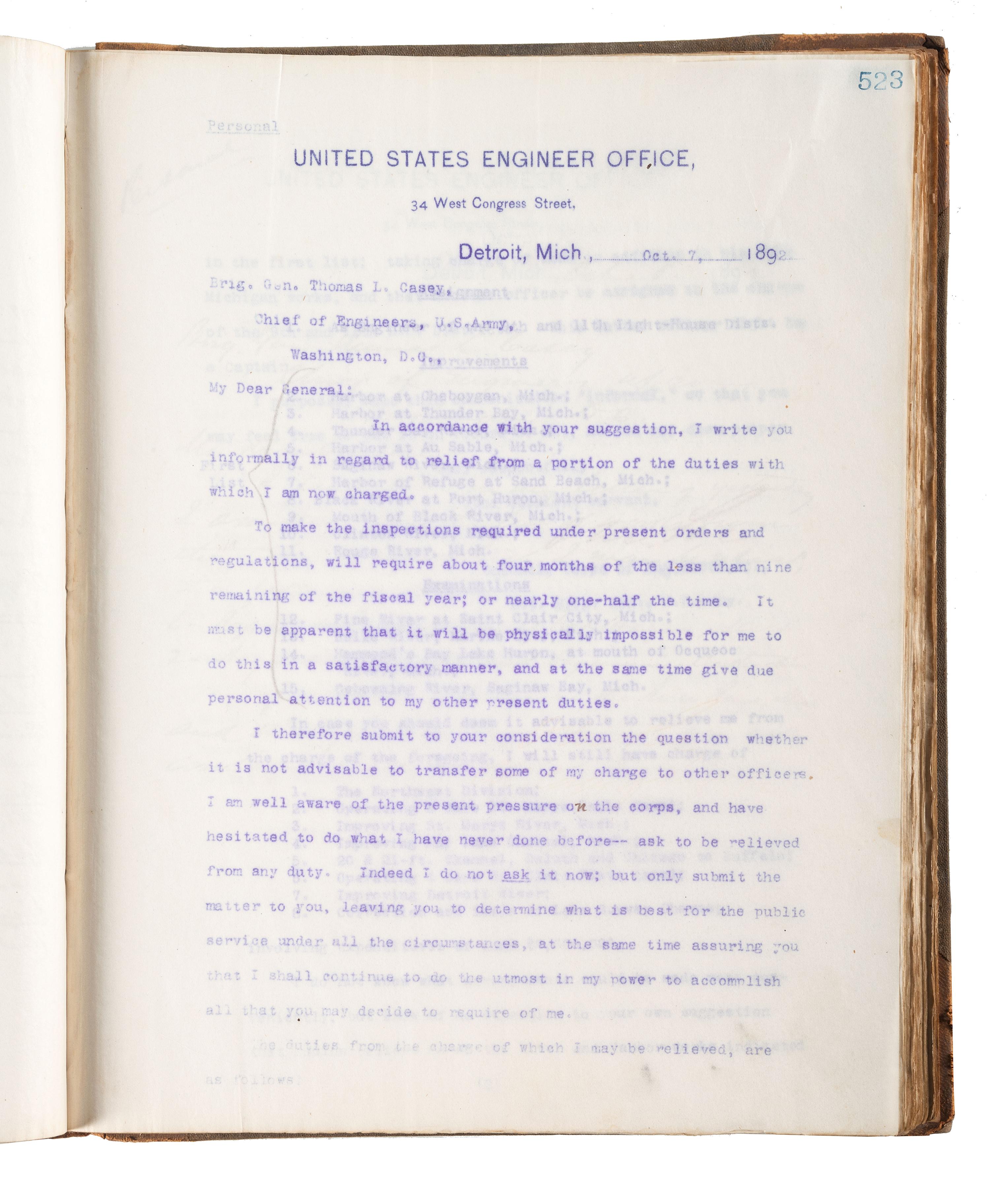 [ENGINEERING] -- [CIVIL WAR]. Group of 3 letterpress copybooks containing ca 1885-1895 correspondence of US Army officer and engineer Orlando Metcalf Poe (1832-1895).