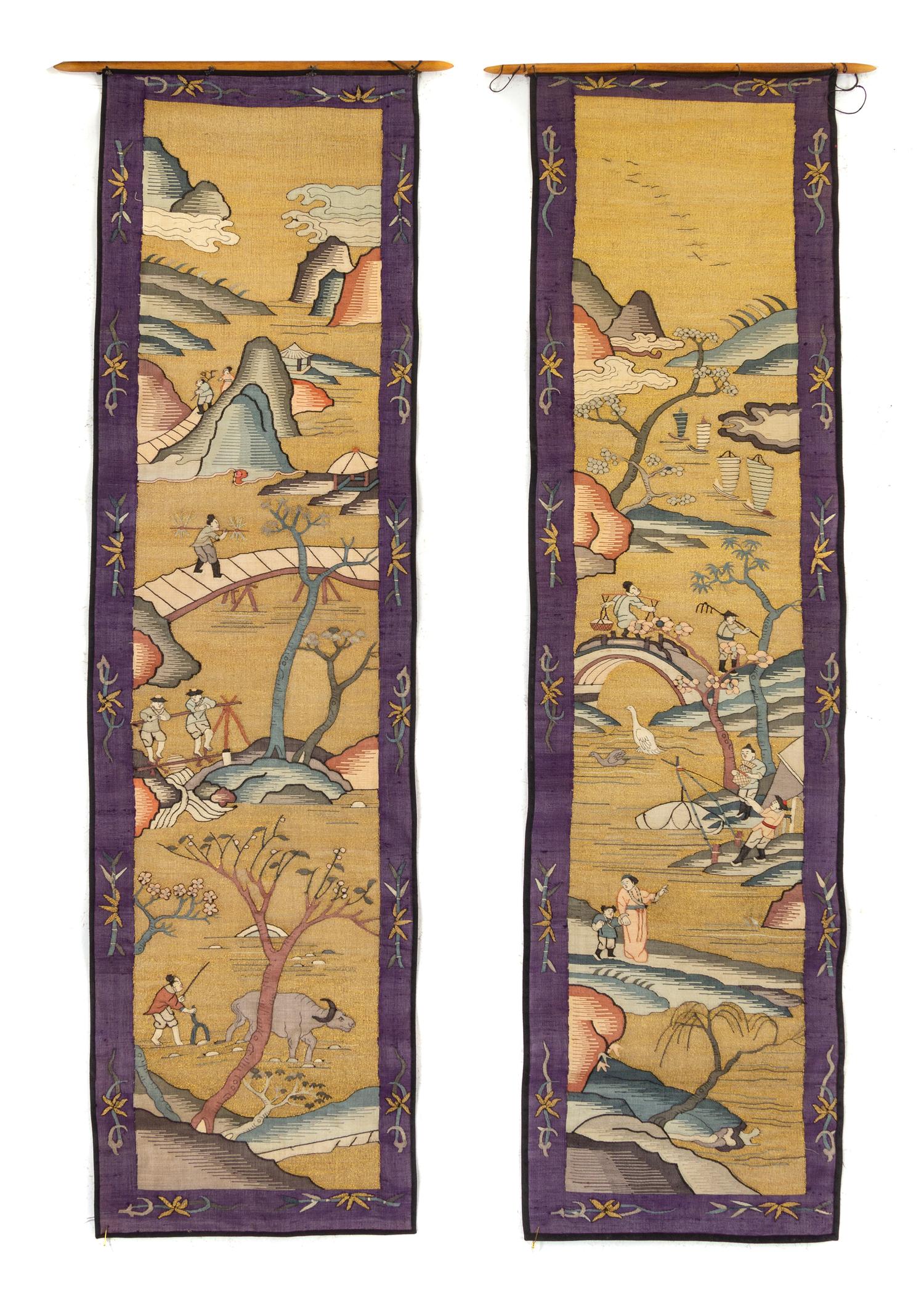Four Kesi Silk Hanging Scrolls