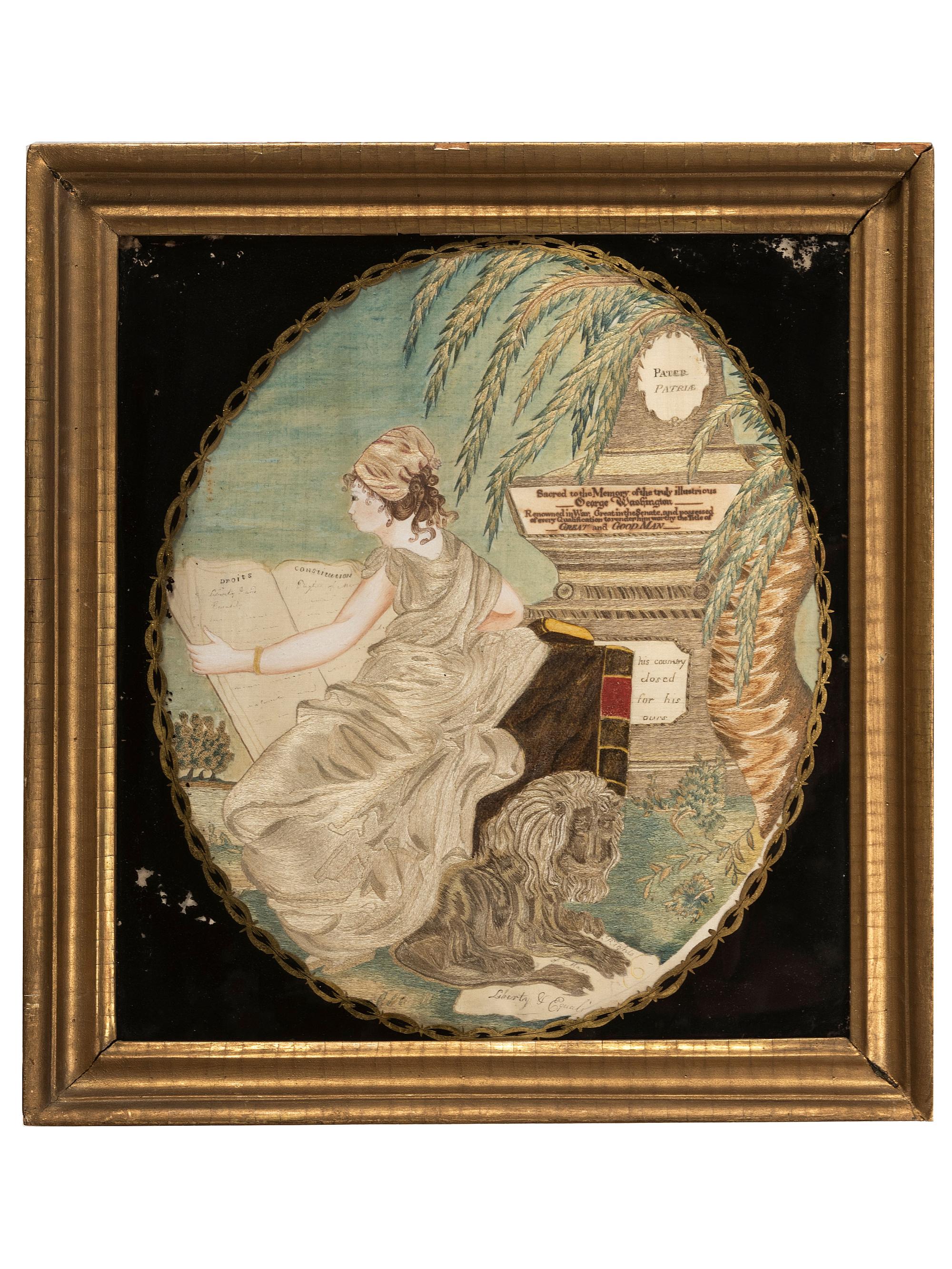 A Schoolgirl's Silkwork Embroidered Picture of 'The Emblem of America,' Wrought by Elisabeth Miltimore