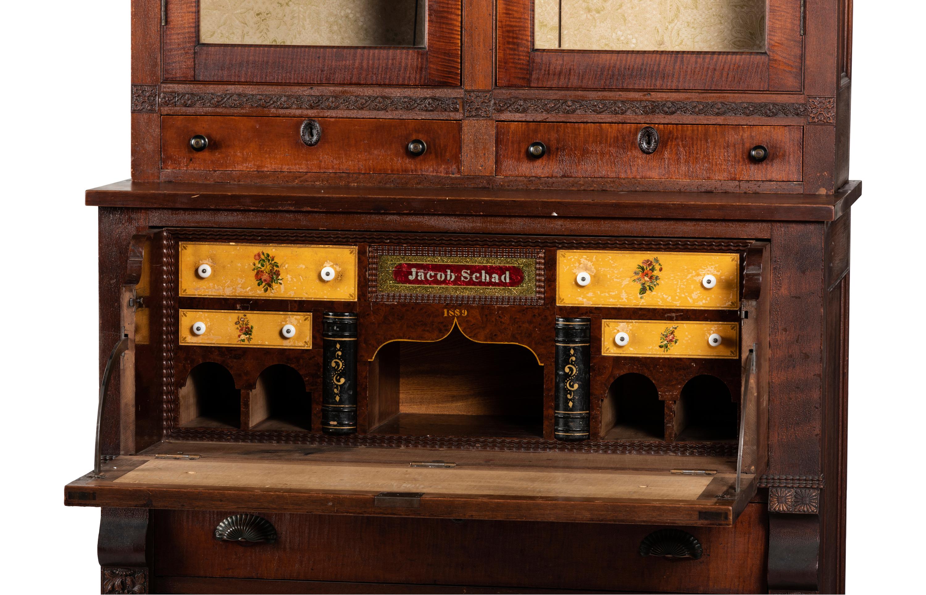 A Walnut and Curly Maple Desk and Bookcase by Jacob Werrey (1838-1893)