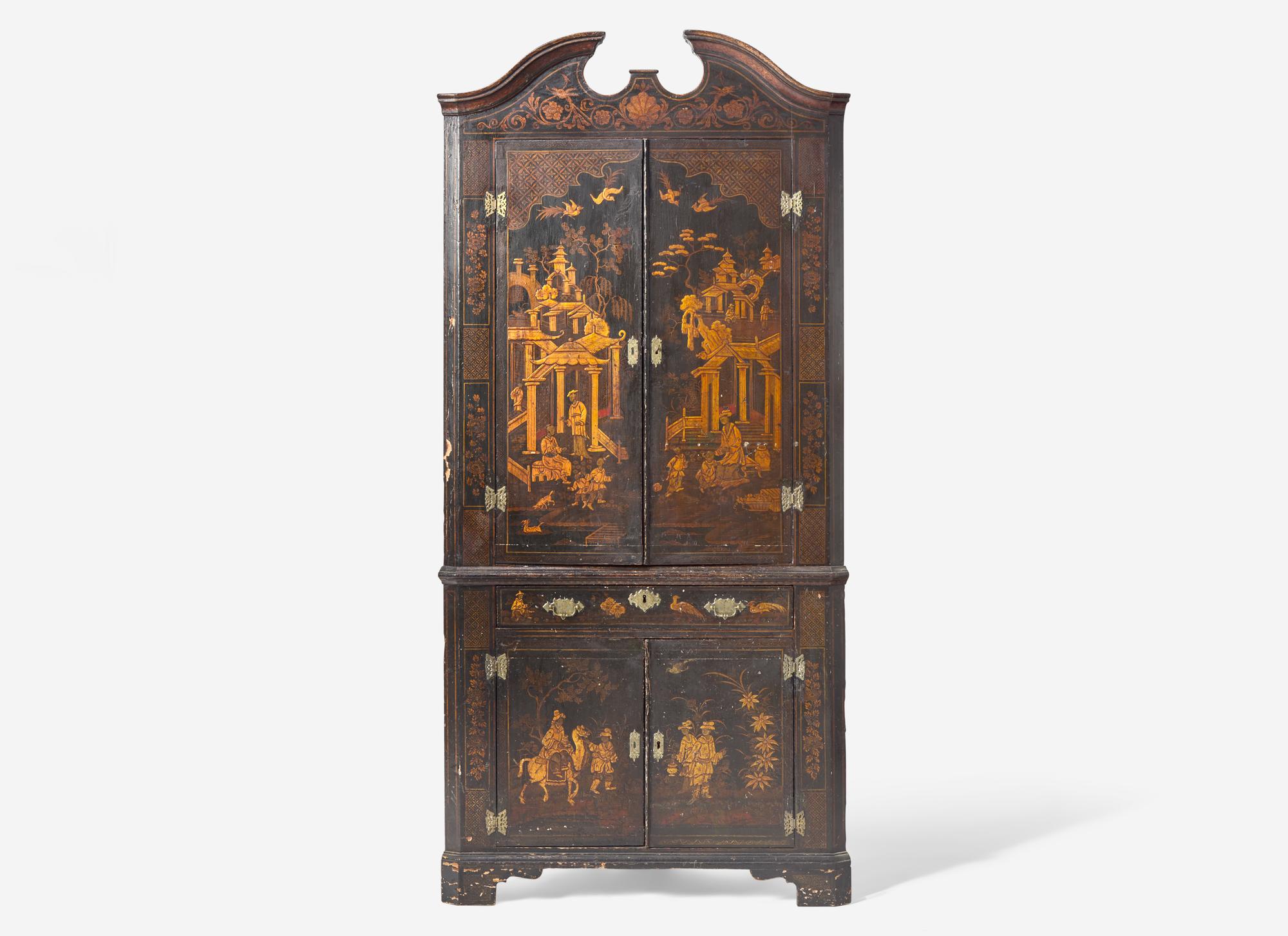 A George I Black Japanned Corner Cabinet
