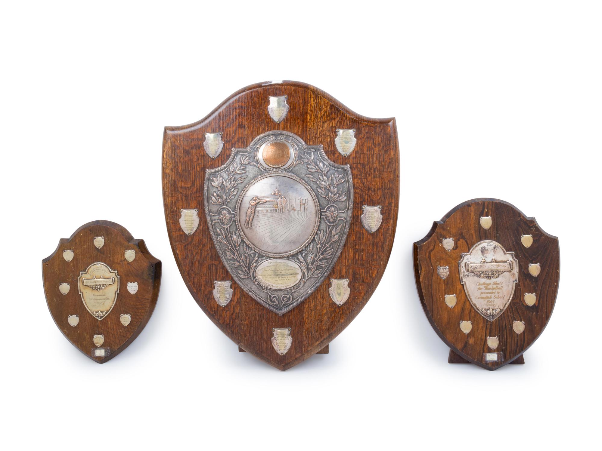Three English Silver and Silver-Plate Mounted Oak Commemorative Plaques