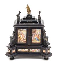 An Austrian Gilt Bronze Mounted Enameled and Ebonized Table Cabinet Height 11 1/4 x width 10 x depth 8 1/2 inches. — LATE 19TH CENTURY