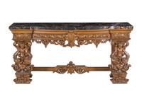 An Italian Neoclassical Carved Giltwood Marble-Top Console Table and Mirror