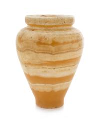 An Egyptian Banded Alabaster Vase or Canopic Jar Height 7 1/4 inches. — CIRCA 2300 B.C.E.