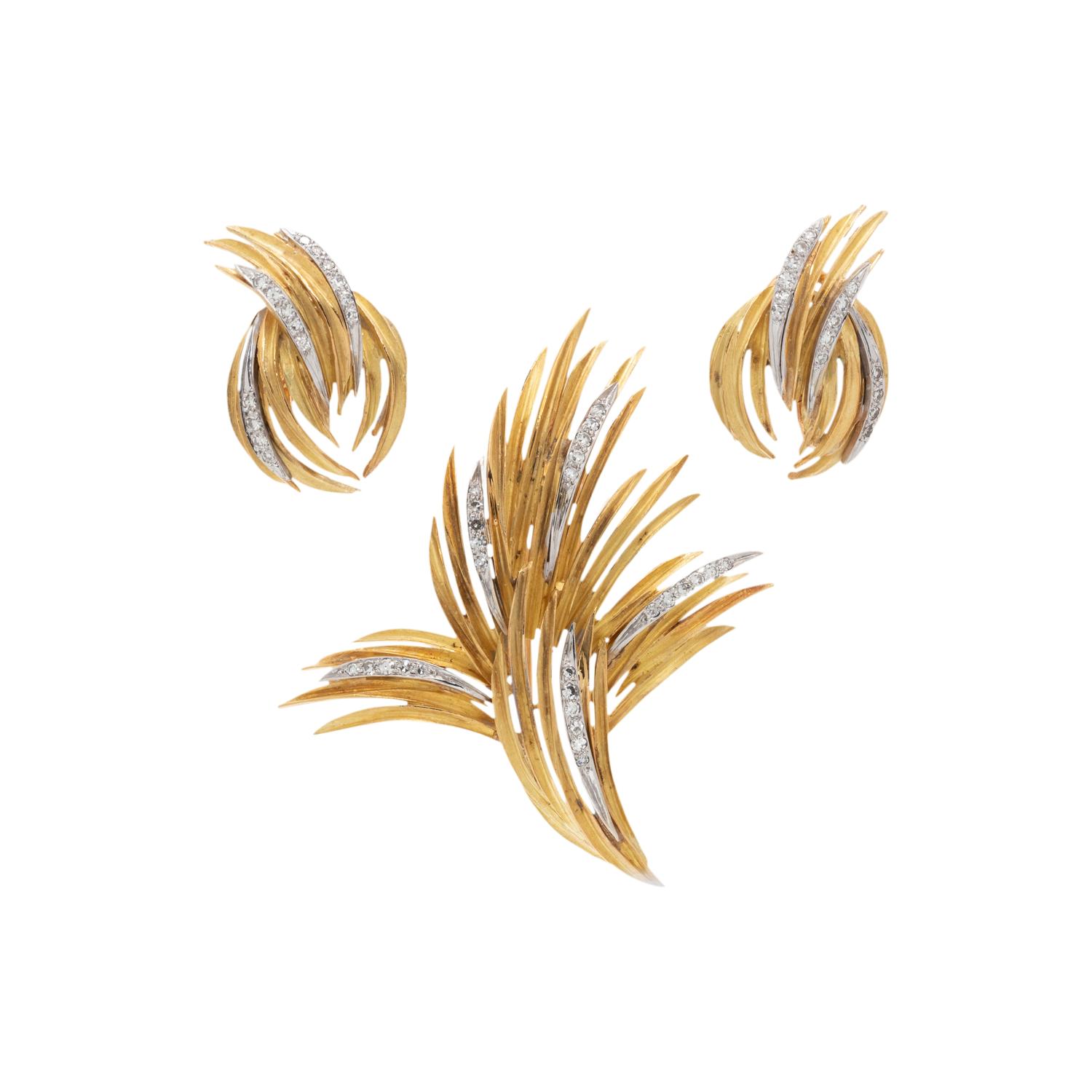 FRENCH, YELLOW GOLD AND DIAMOND SET