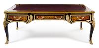 A Napoleon III Style Gilt Bronze Mounted Faux Boulle Marquetry Bureau Plat Height 33 1/2 x depth 42 1/2 inches. — 20TH CENTURY