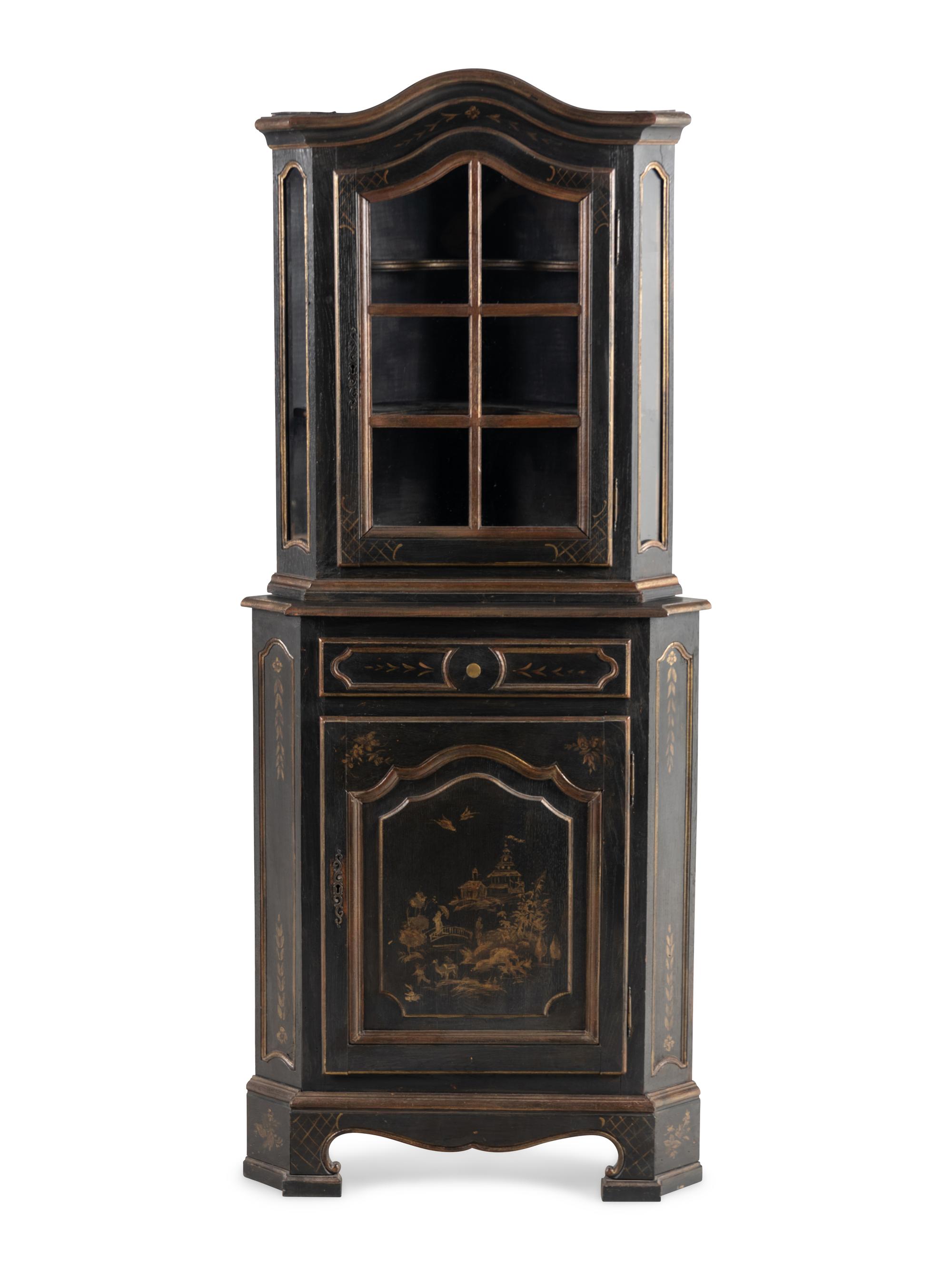 A Painted and Parcel-Gilt Corner Cabinet