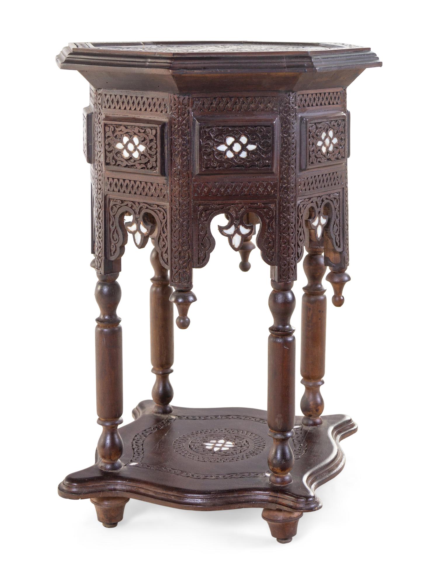 A Pair of Syrian Mother-of-Pearl Inlaid Walnut Side Tables