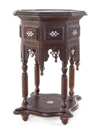 A Pair of Syrian Mother-of-Pearl Inlaid Walnut Side Tables