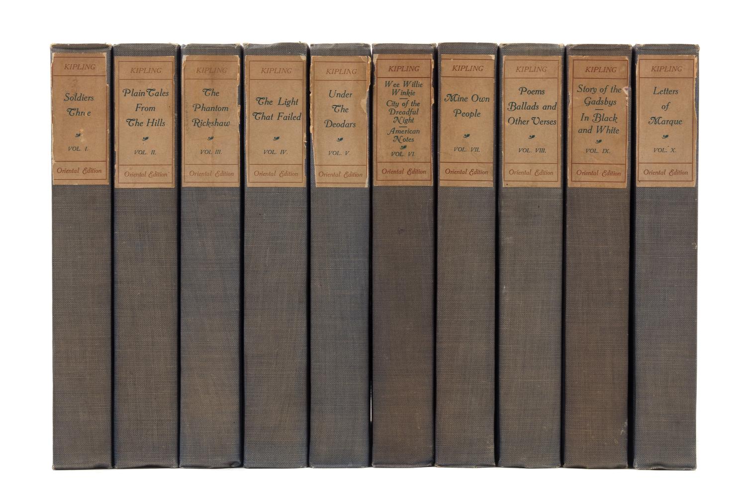 KIPLING, Rudyard (1865-1936). Works. Boston and New York: H.M. Caldwell, 1899. 10 volumes (of 24).