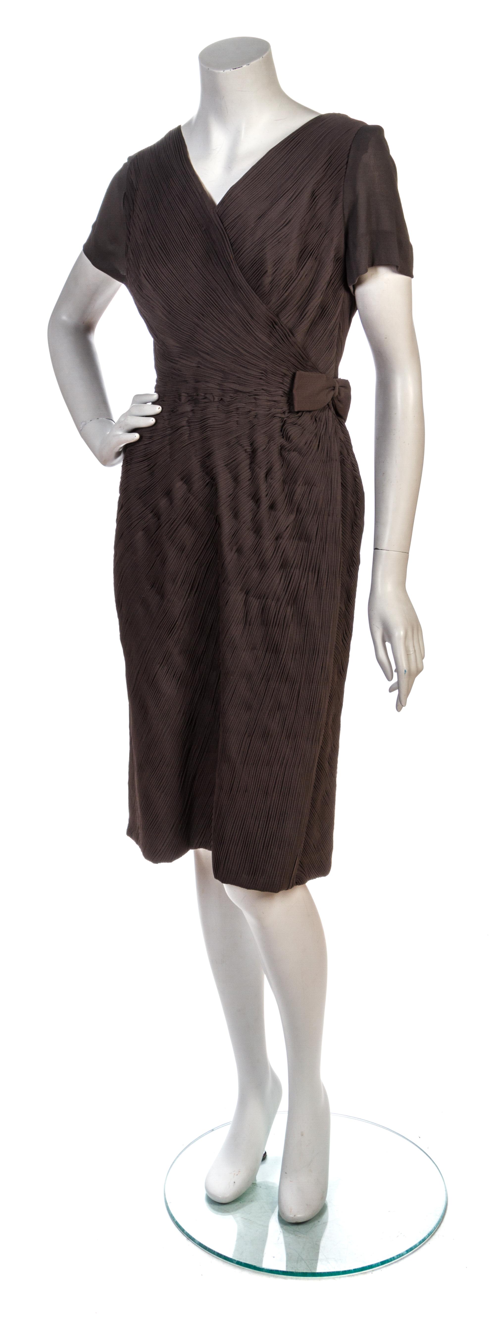 A Dominique Verdet Taupe Ruched Jersey Dress,