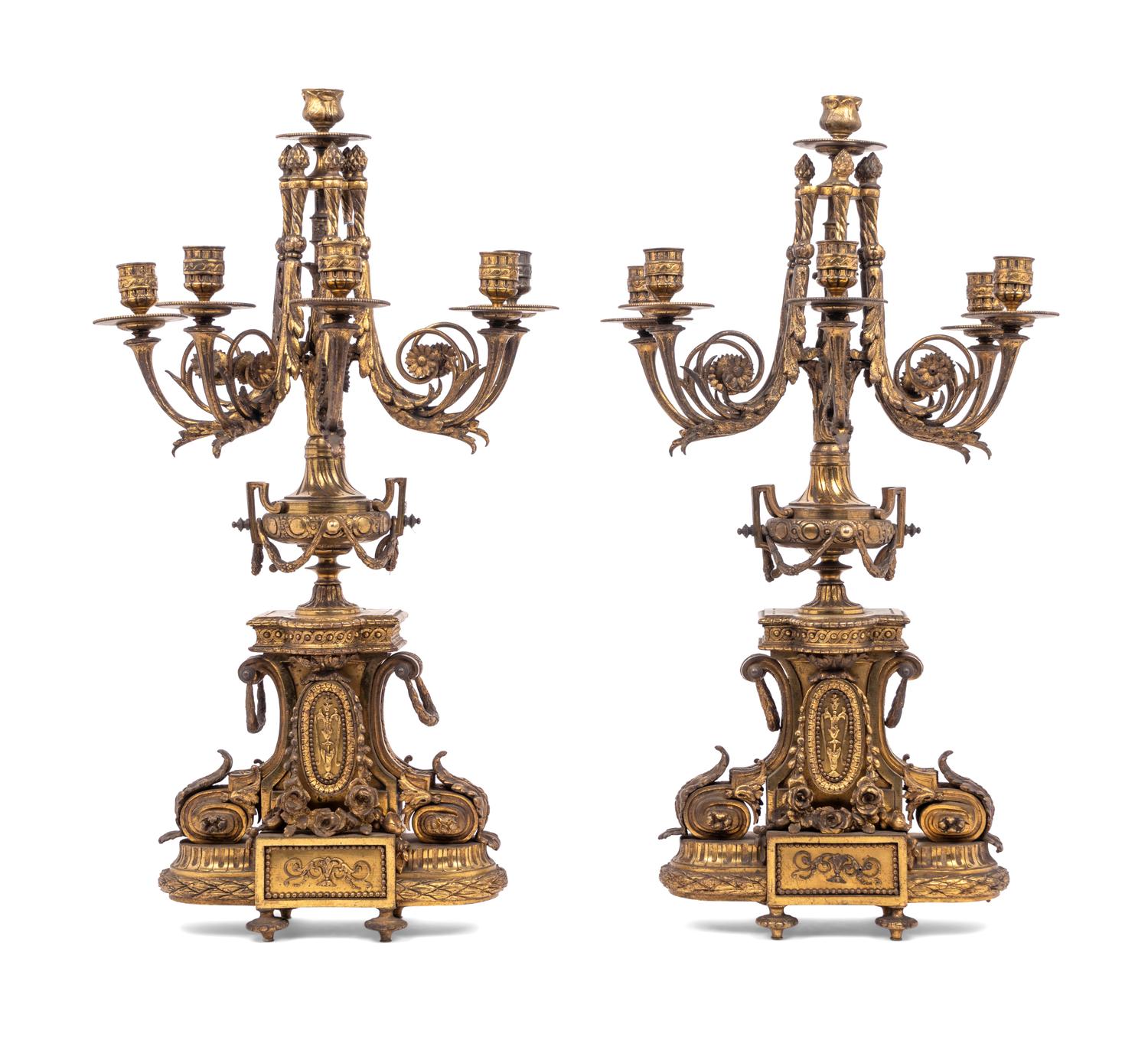 A Pair of Napoleon III Gilt Bronze Six-Light Candelabra