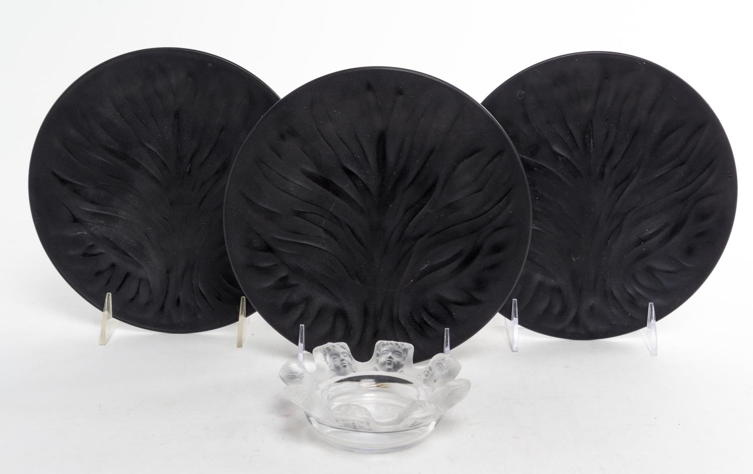Three Lalique Molded and Frosted Glass Dishes Diameter of plates 7 3/4 inches. — SECOND HALF 20TH CENTURY