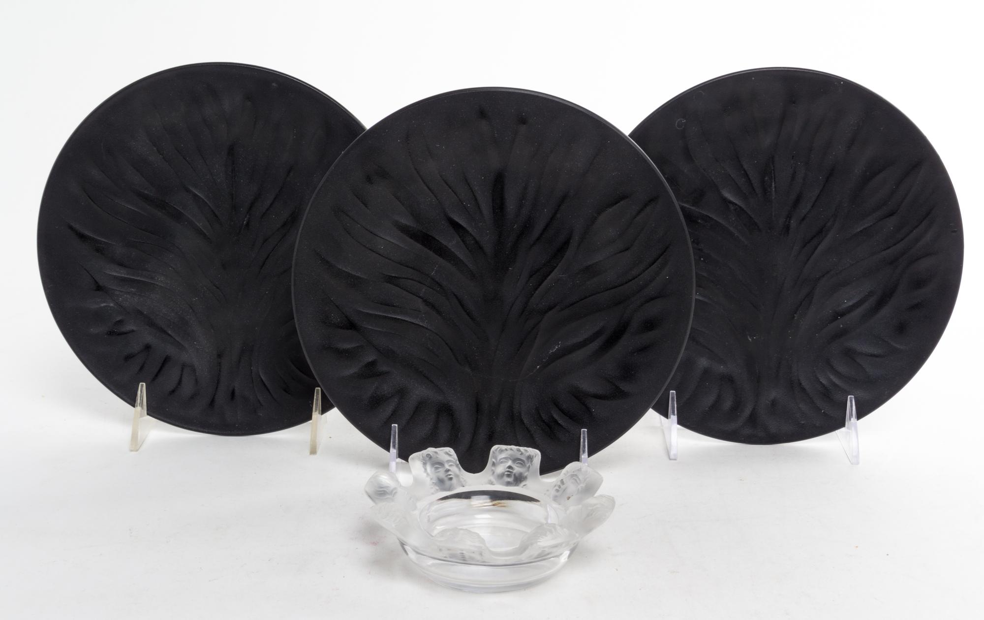 Three Lalique Molded and Frosted Glass Dishes Diameter of plates 7 3/4 inches. — SECOND HALF 20TH CENTURY