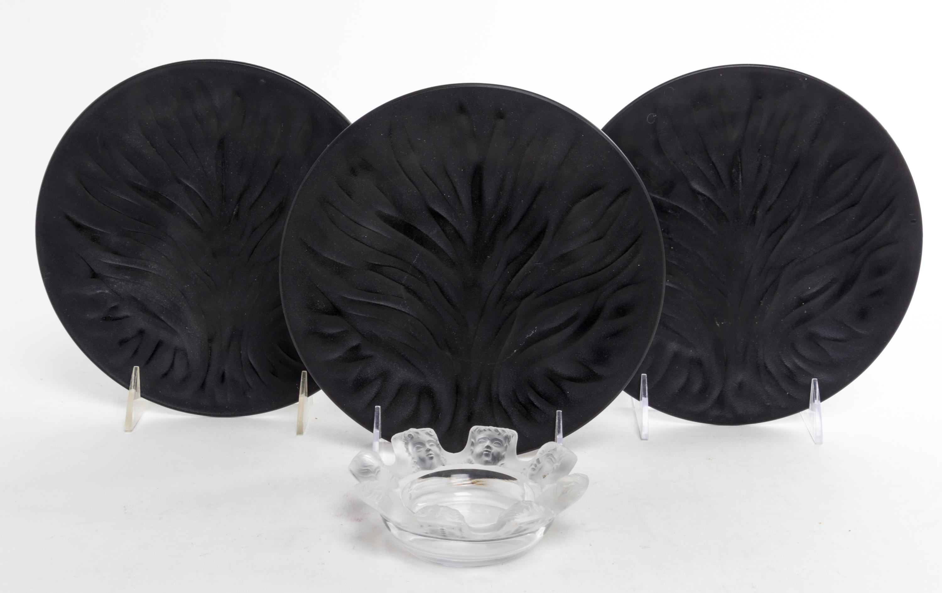 Three Lalique Molded and Frosted Glass Dishes Diameter of plates 7 3/4 inches. — SECOND HALF 20TH CENTURY