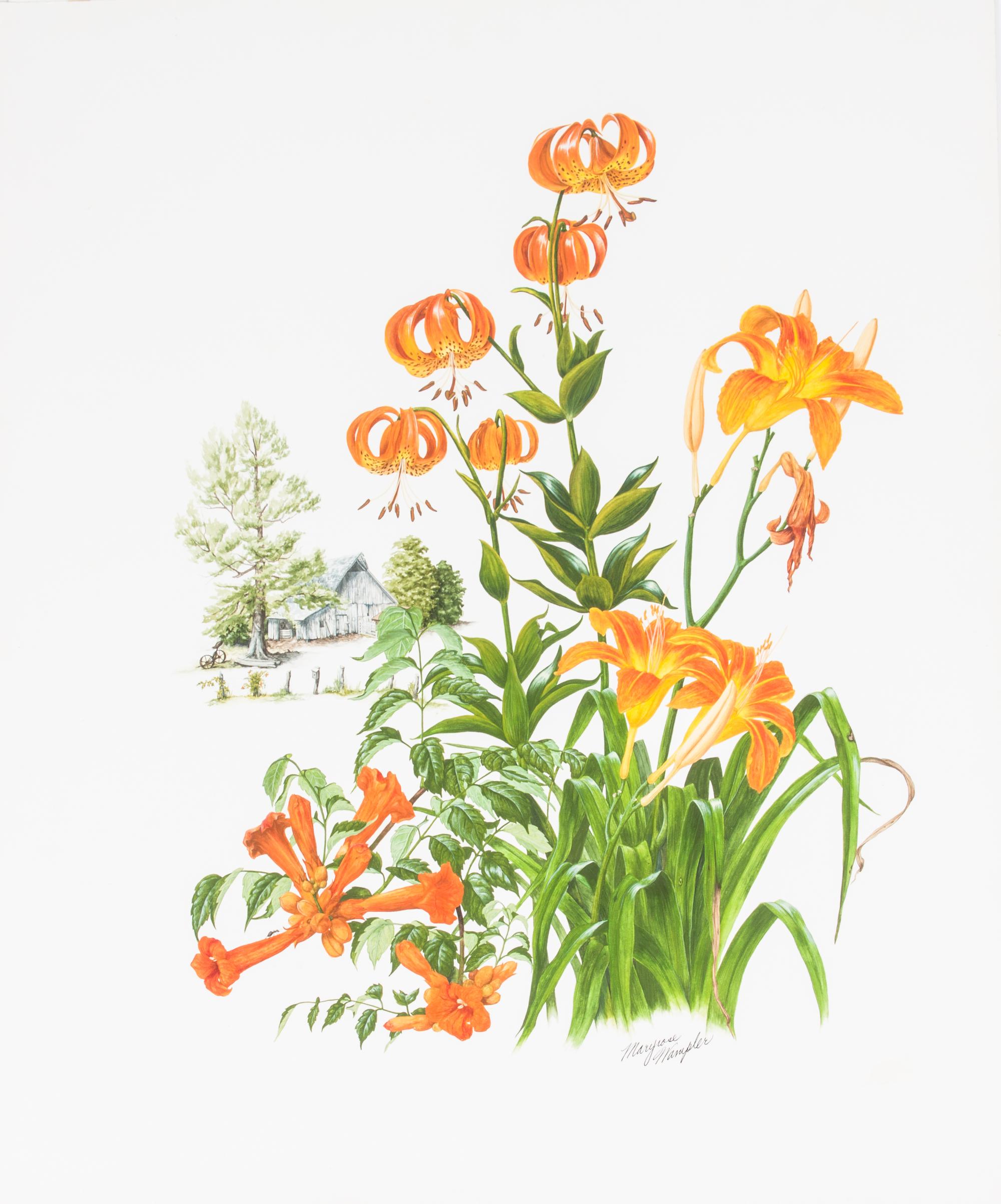 Maryrose Wampler, (20th century), Two works: Tiger Lilies and Magnolias