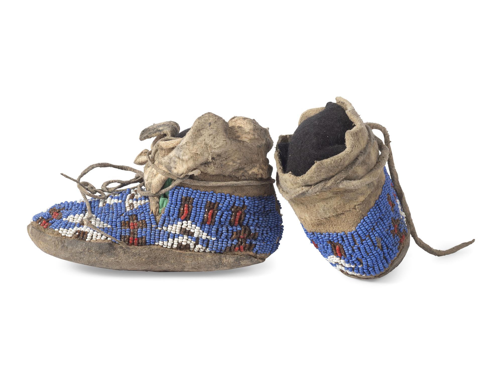 Northern Plains Toddler's Beaded Buffalo Hide Hightop Moccasins