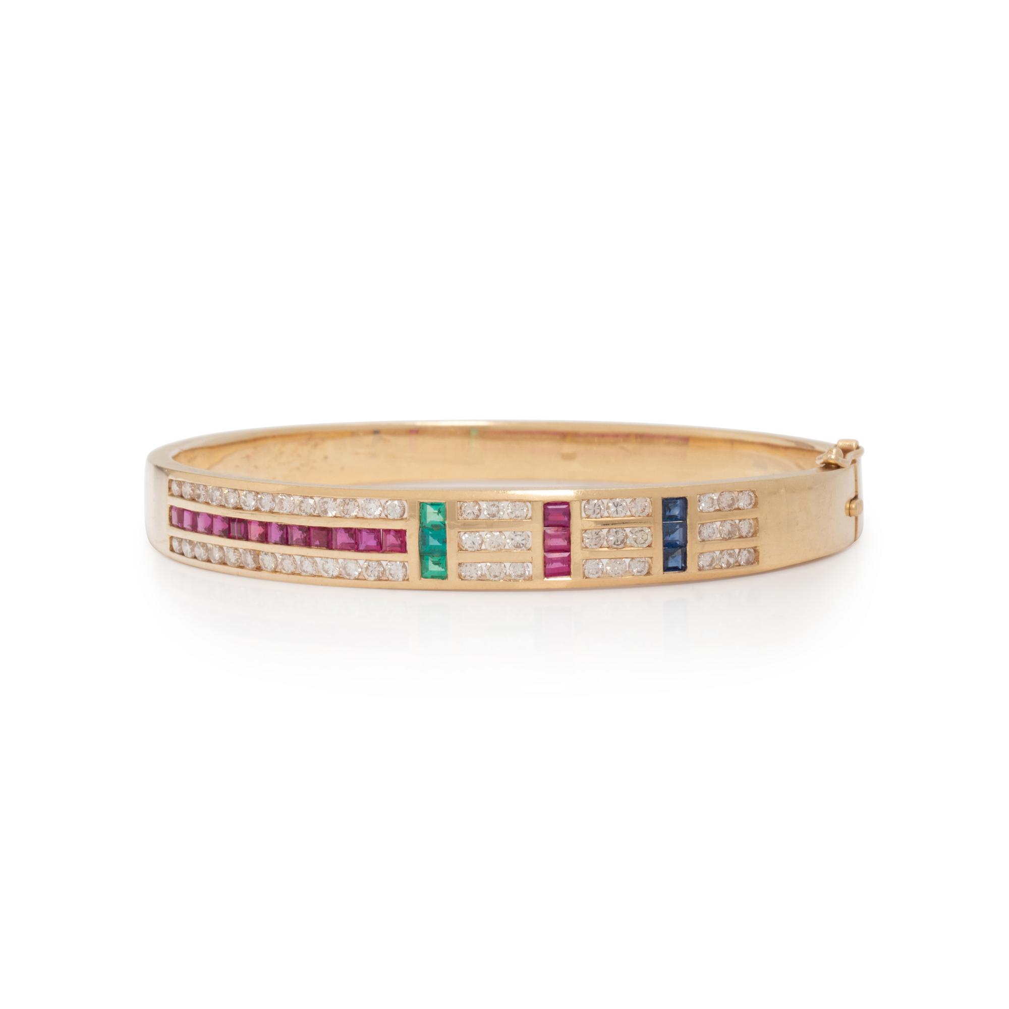 RUBY, SAPPHIRE, EMERALD, AND DIAMOND BANGLE BRACELET