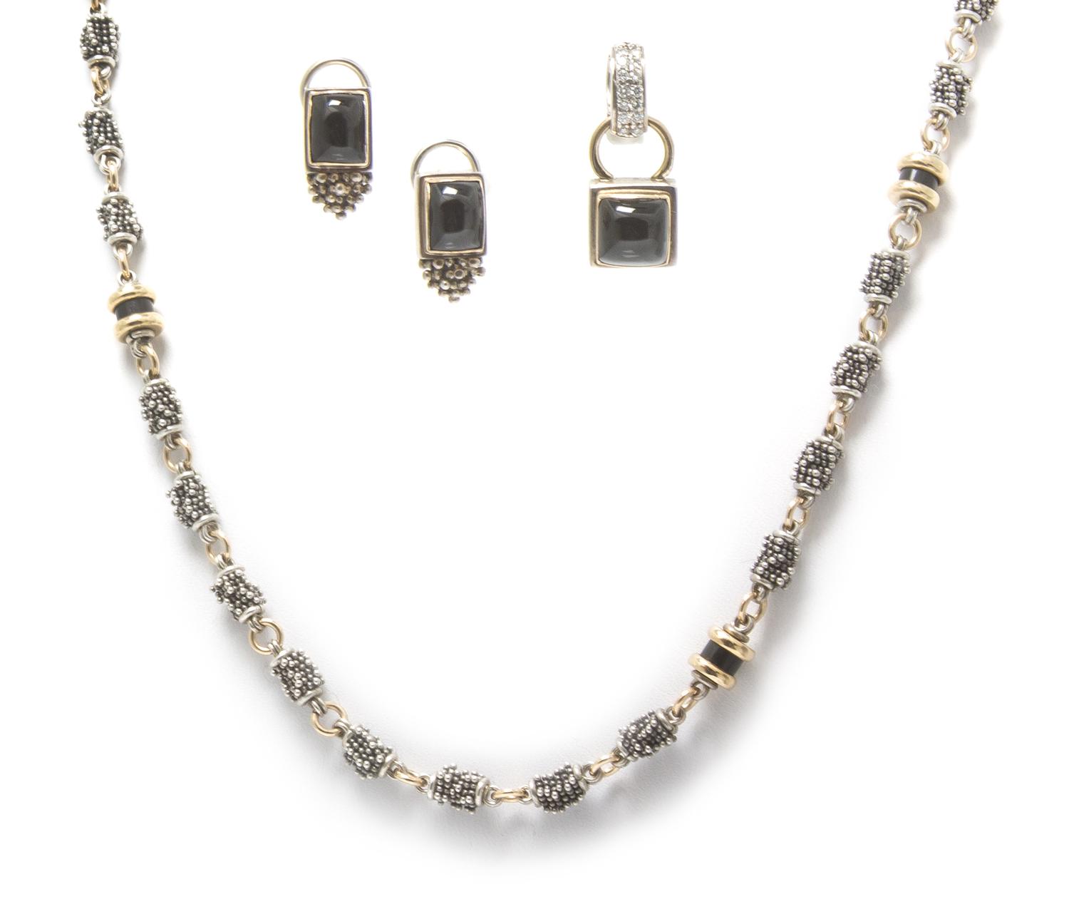 A Sterling Silver, Onyx and Diamond Demi Parure, Michael Dawkins, 37.70 dwts.