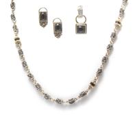 A Sterling Silver, Onyx and Diamond Demi Parure, Michael Dawkins, 37.70 dwts.