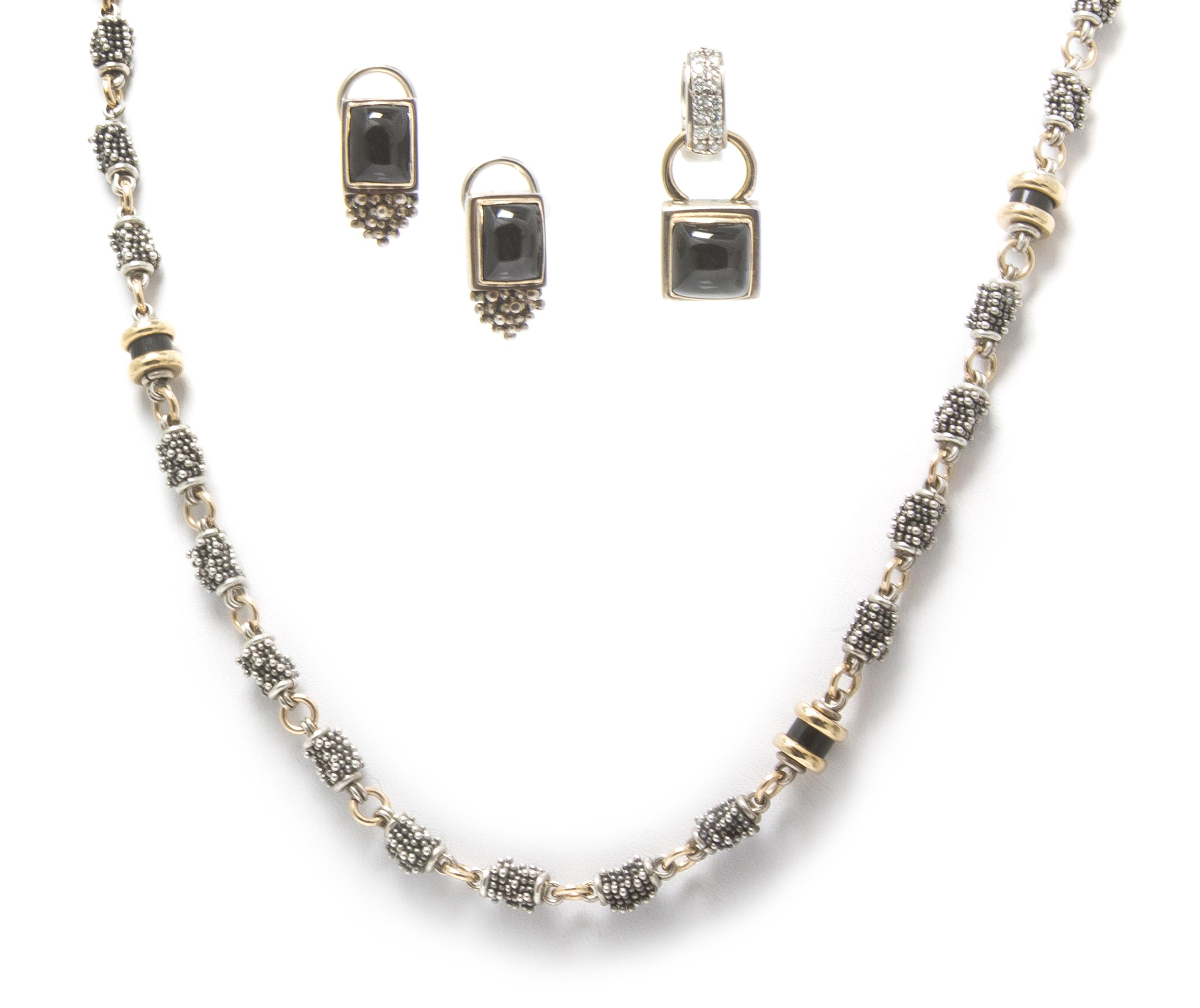 A Sterling Silver, Onyx and Diamond Demi Parure, Michael Dawkins, 37.70 dwts.