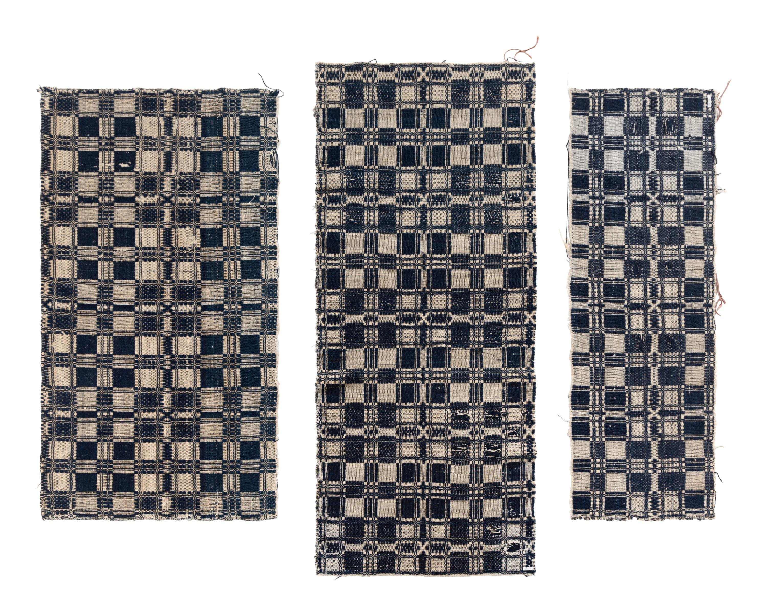 Four Jacquard Cotton and Wool Coverlet Fragments