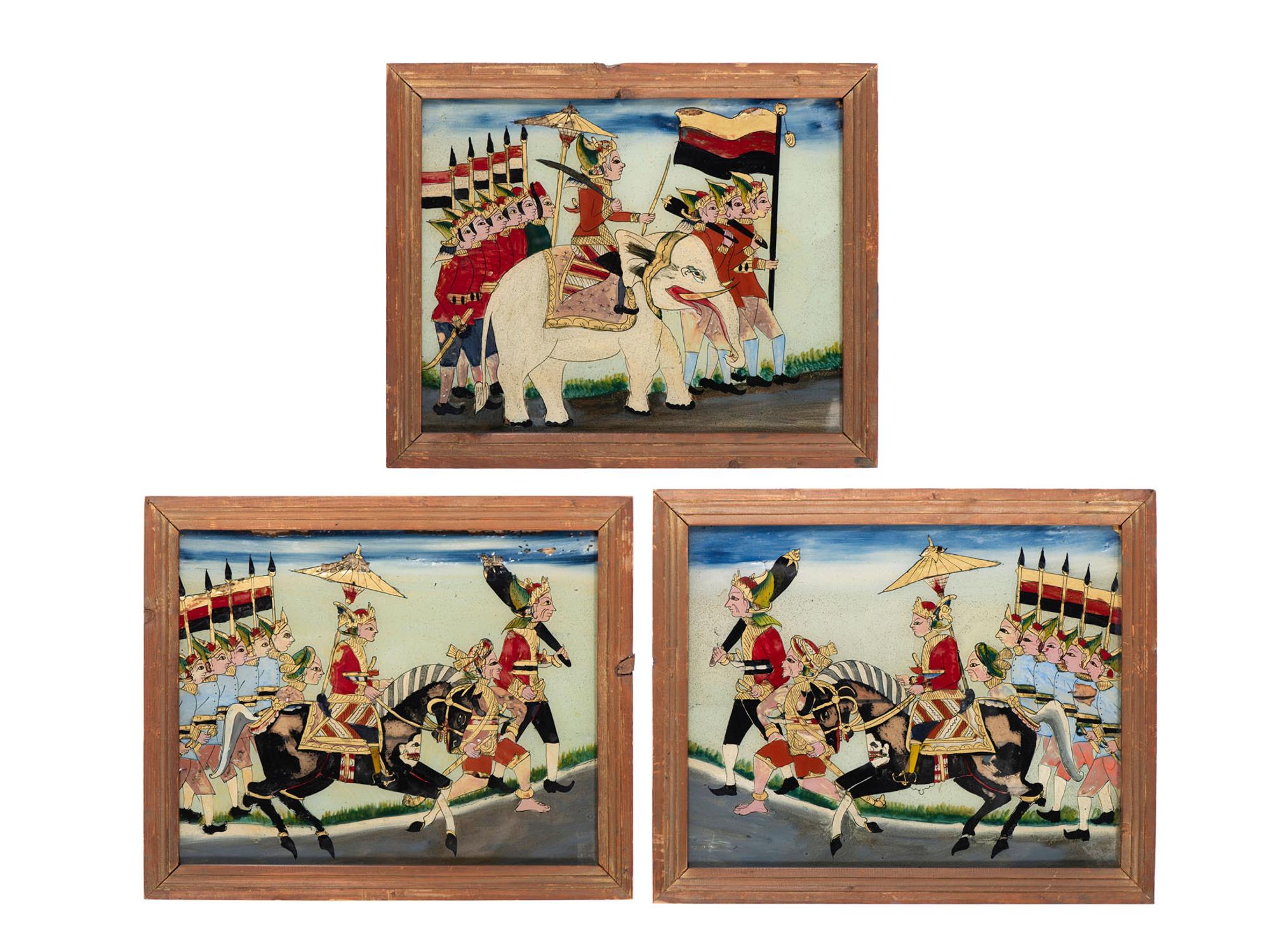 Three Javanese Reverse Glass Paintings