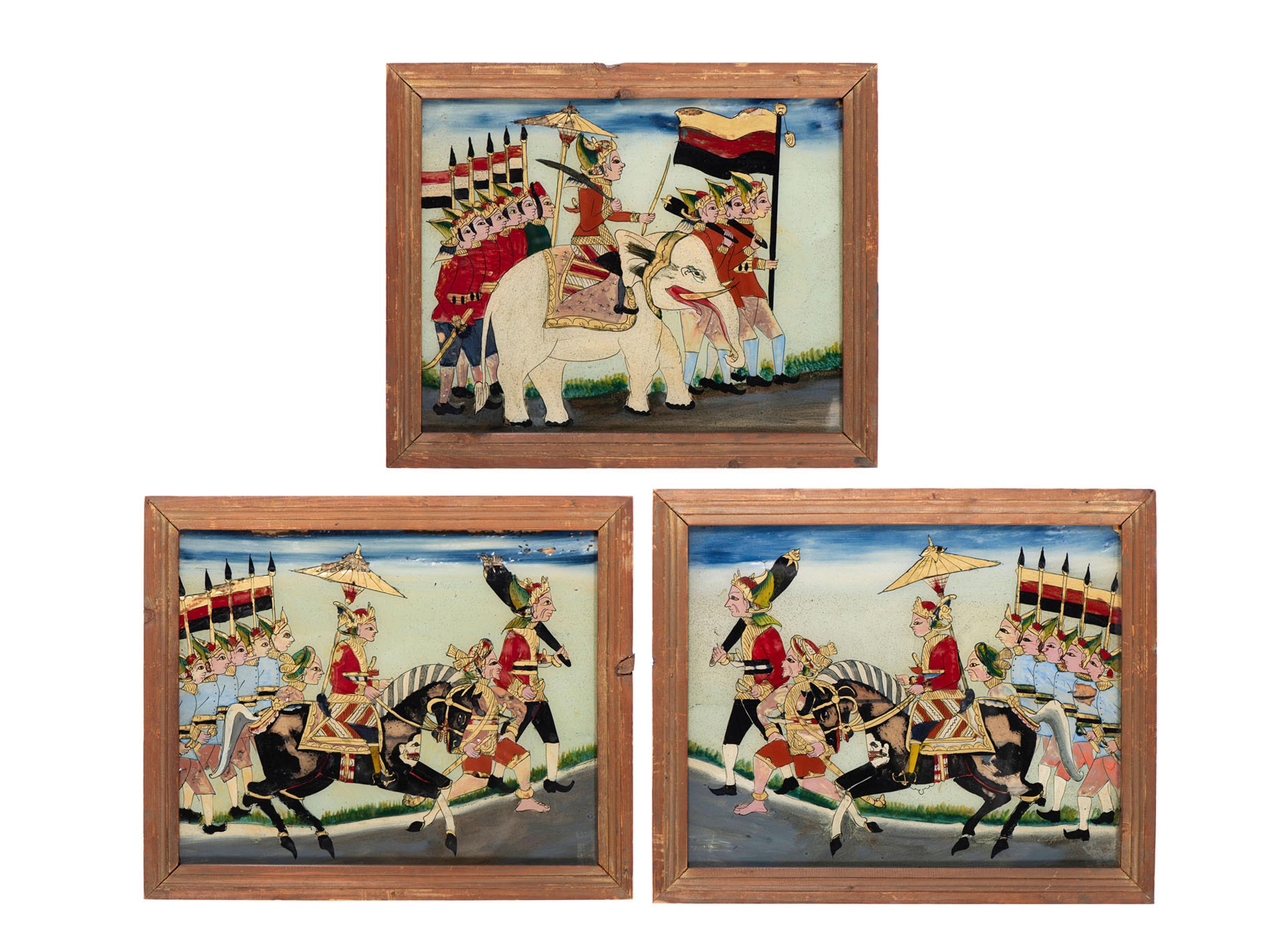 Three Javanese Reverse Glass Paintings