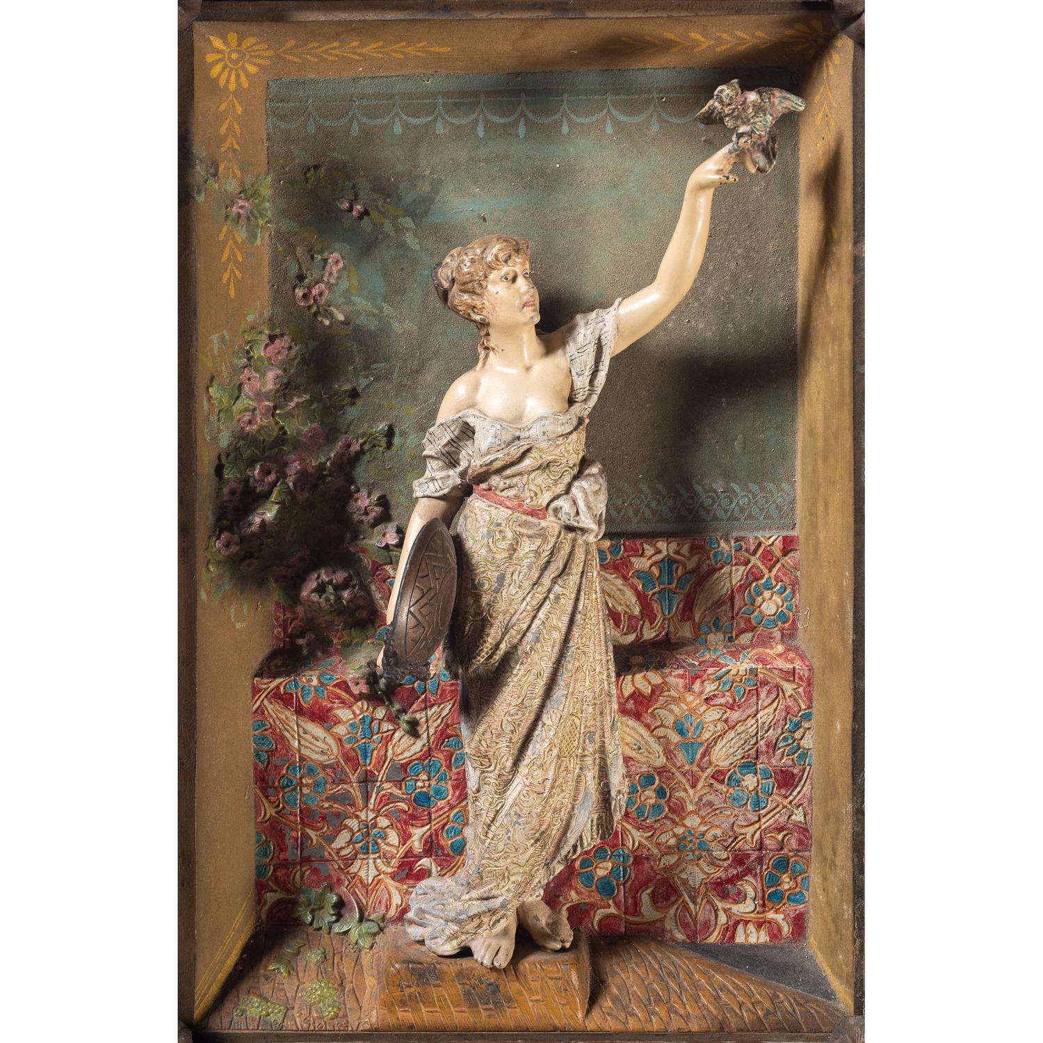 A Victorian Painted Cast Iron Framed Wall Sculpture