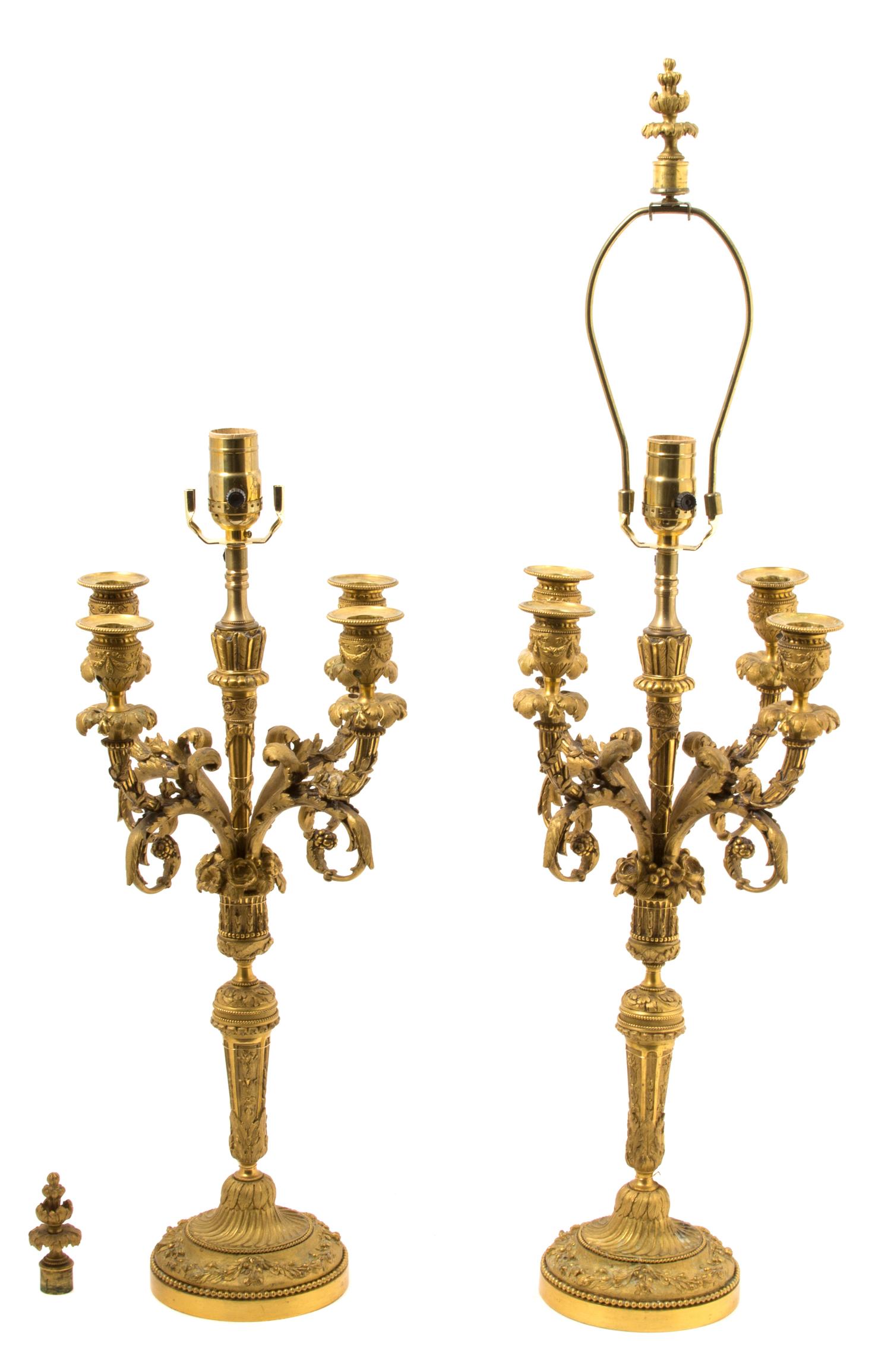 A Pair of Louis XV Style Gilt Bronze Four-Light Candelabra Height 18 1/4 inches. — 19TH CENTURY