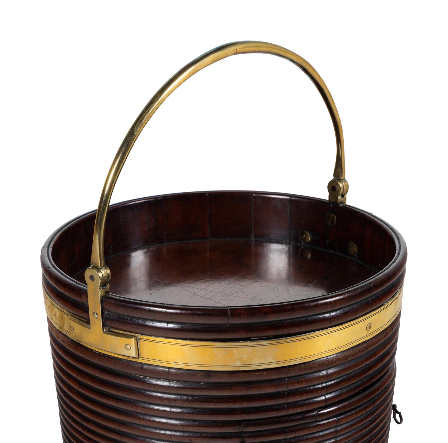 An English Brass-Banded Mahogany Warming Bucket